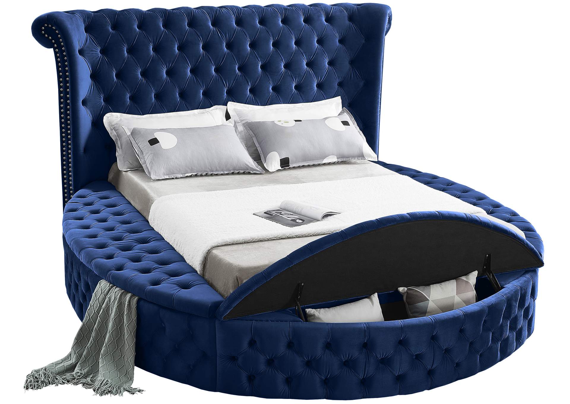 Luxus Navy Velvet Full Bed (3 Boxes),Meridian Furniture