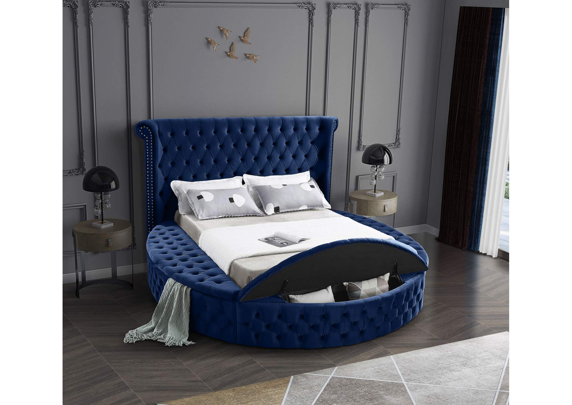 Luxus Navy Velvet Full Bed (3 Boxes),Meridian Furniture