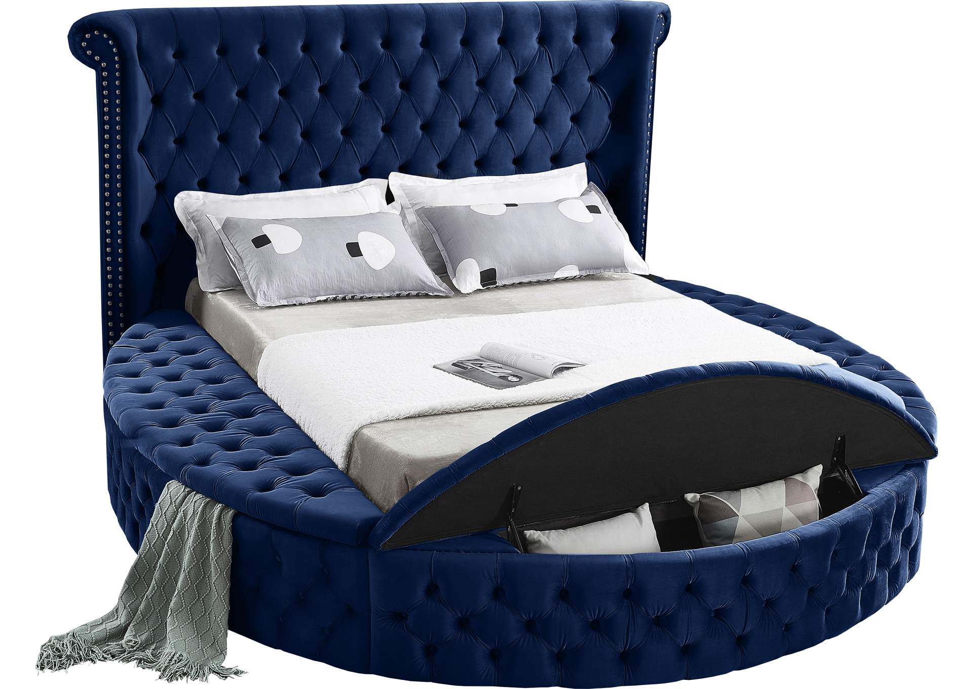 Luxus Navy Velvet Queen Bed (3 Boxes),Meridian Furniture