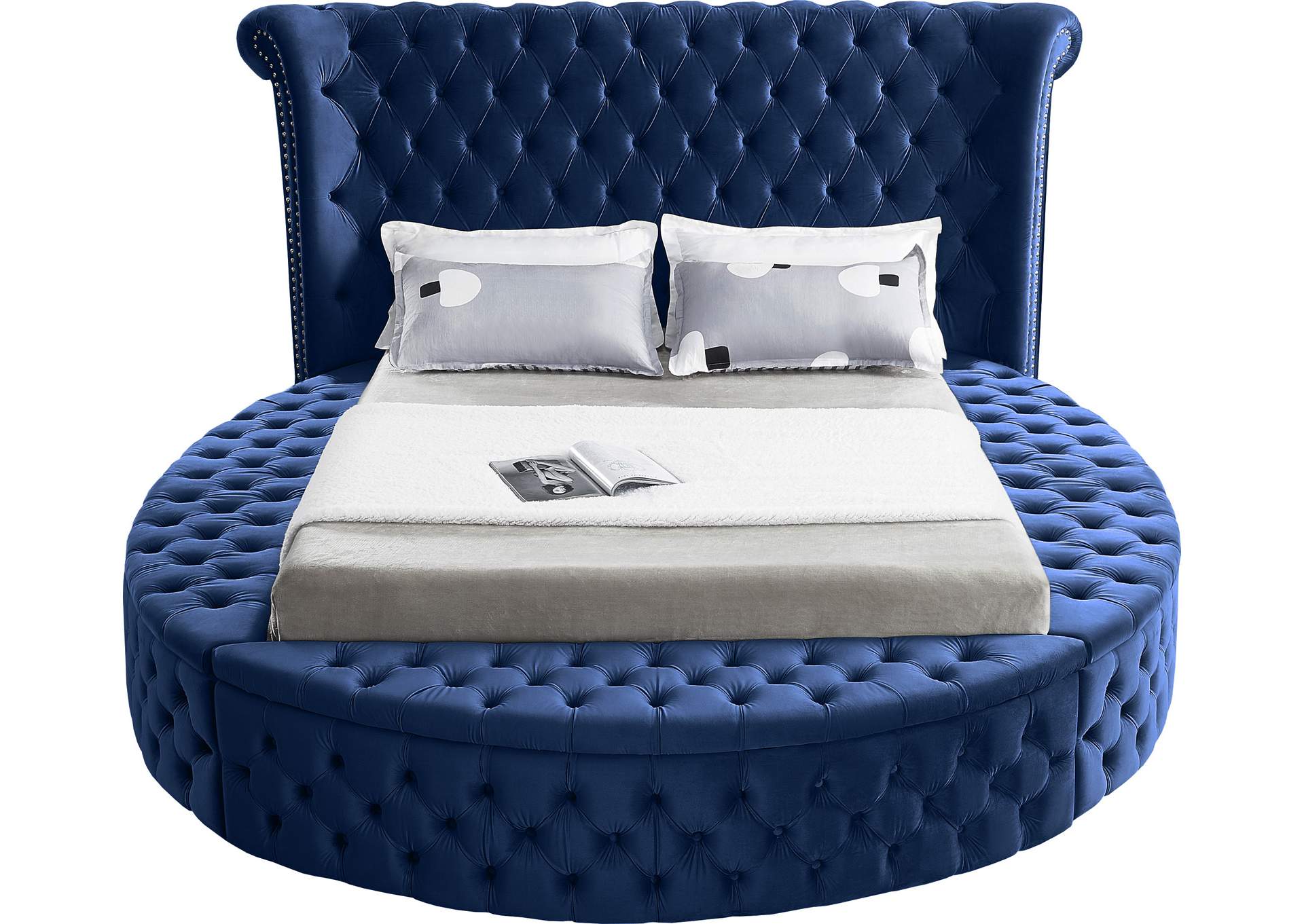 Luxus Navy Velvet Queen Bed (3 Boxes),Meridian Furniture