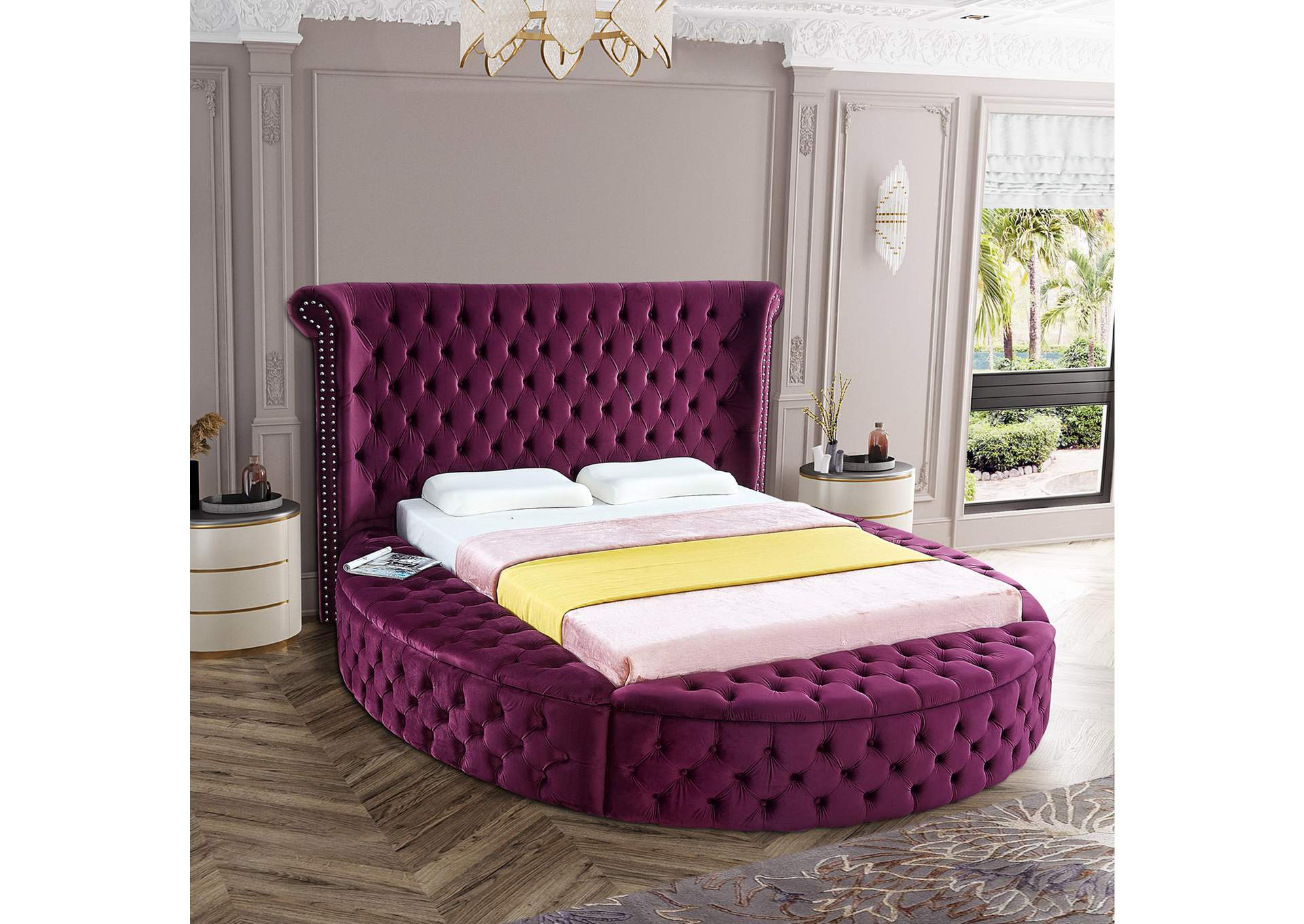 Luxus Purple Velvet King Bed,Meridian Furniture