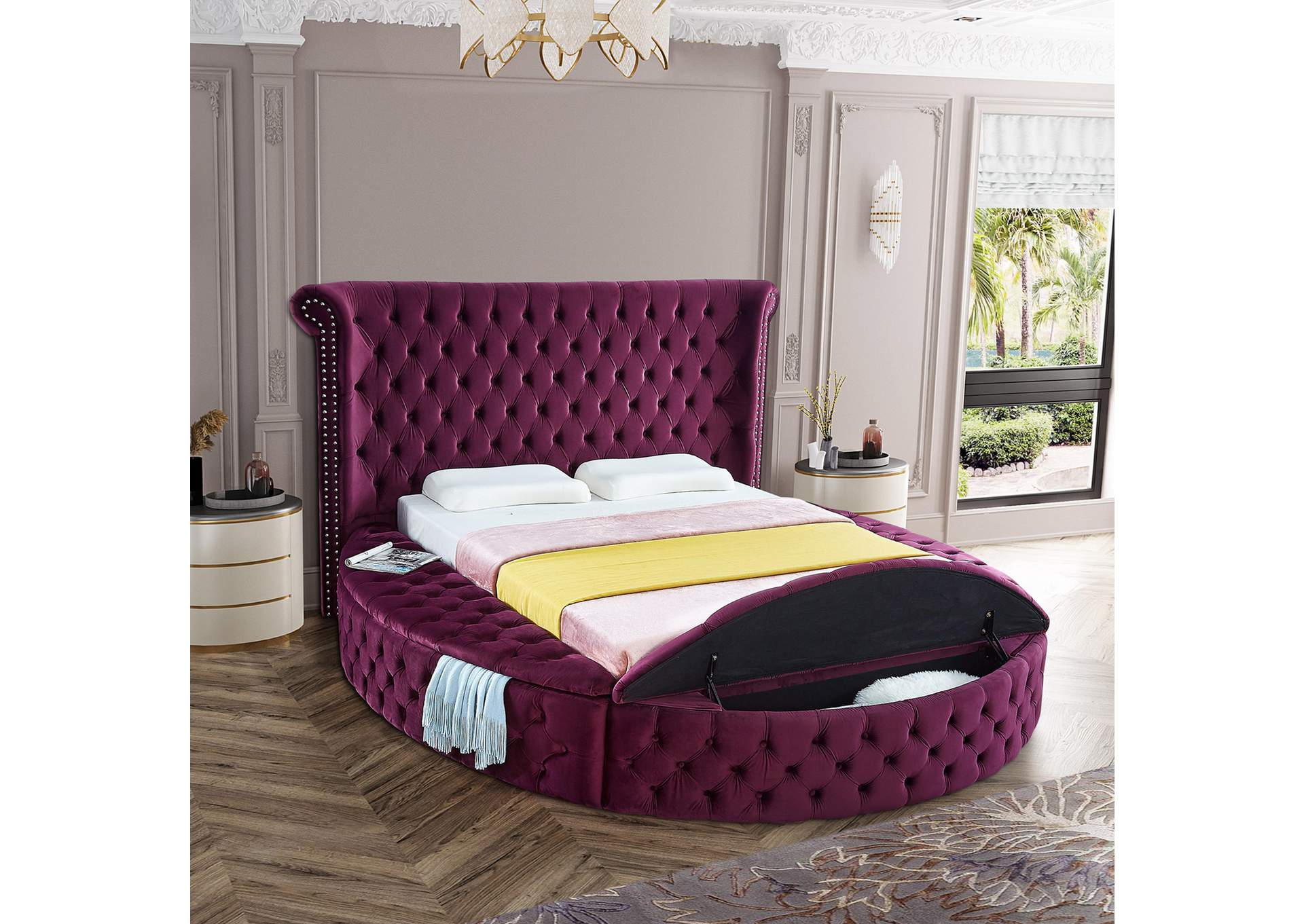 Luxus Purple Velvet King Bed,Meridian Furniture