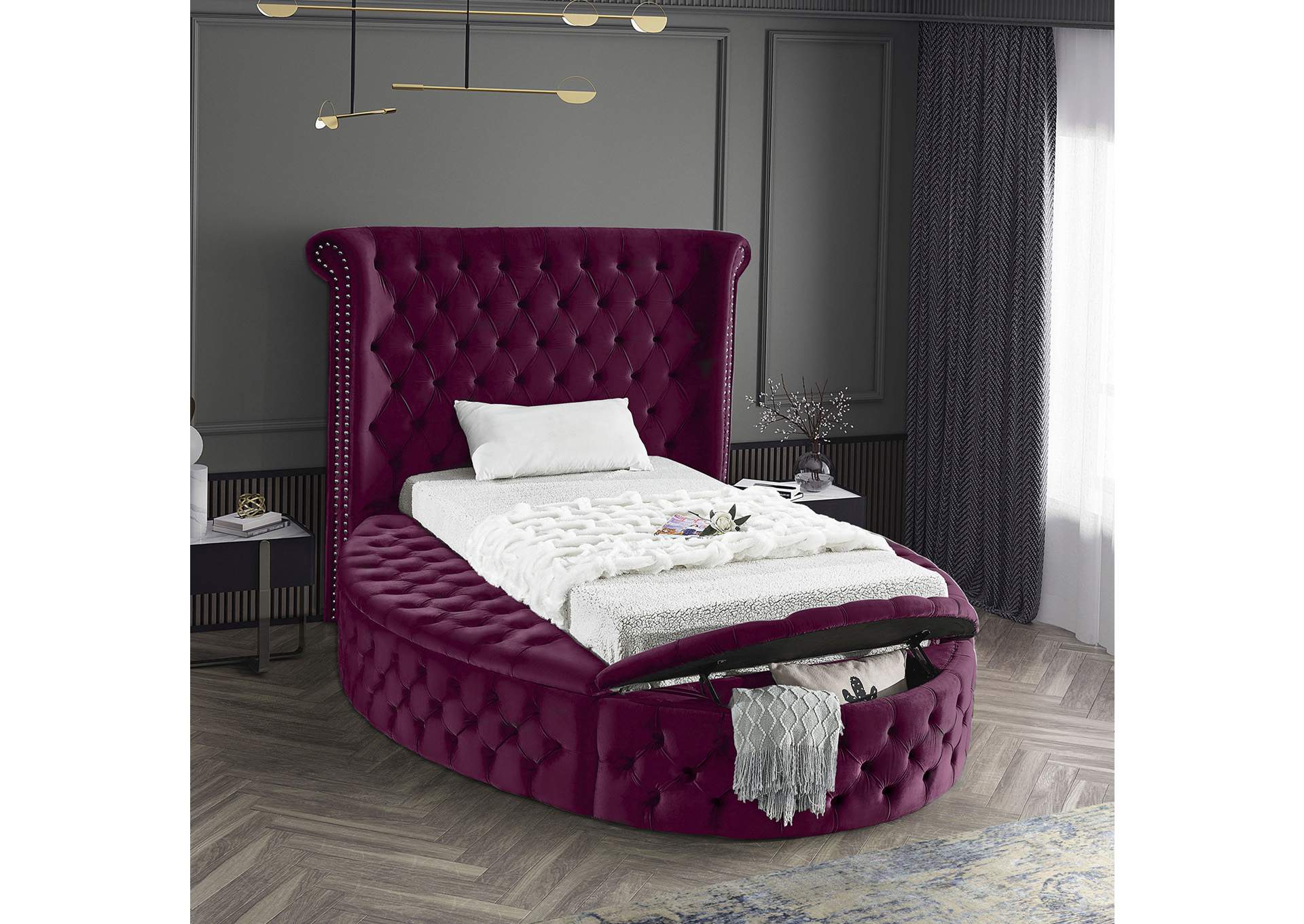 Luxus Purple Velvet Twin Bed,Meridian Furniture