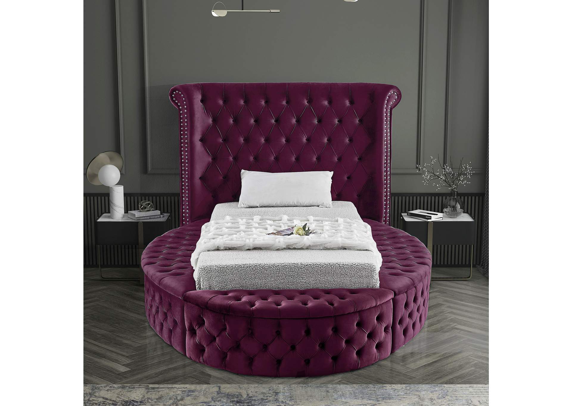 Luxus Purple Velvet Twin Bed,Meridian Furniture