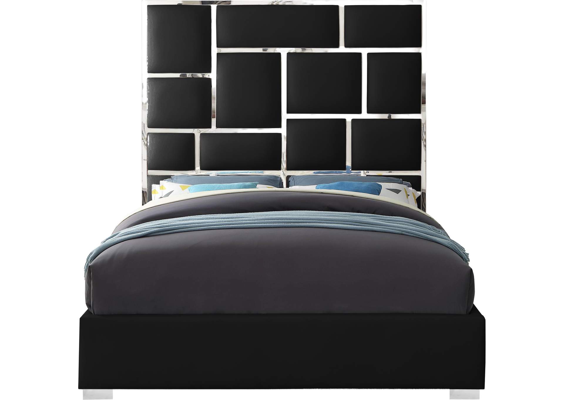 Milan Black Faux Leather King Bed,Meridian Furniture