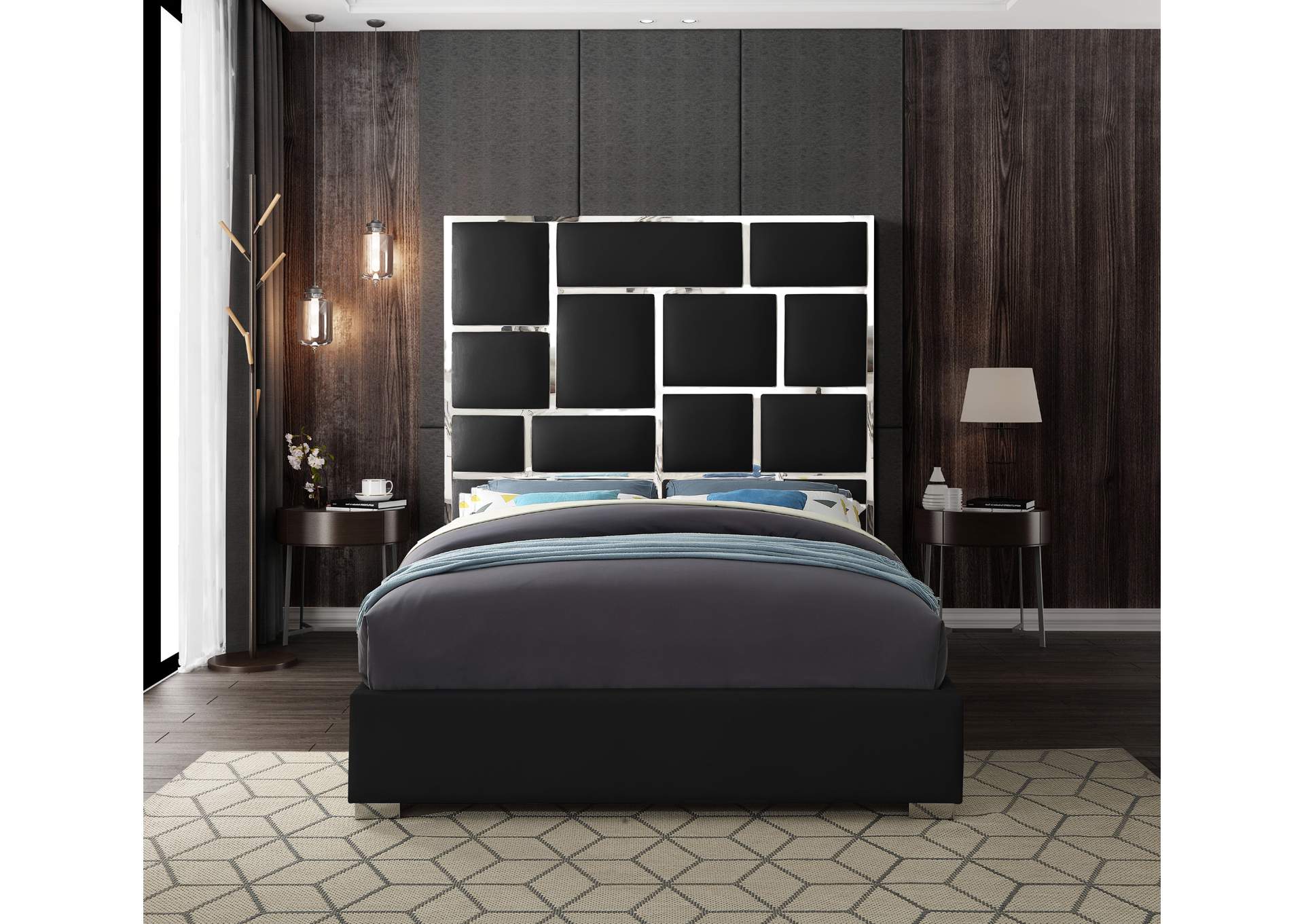 Milan Black Faux Leather King Bed,Meridian Furniture