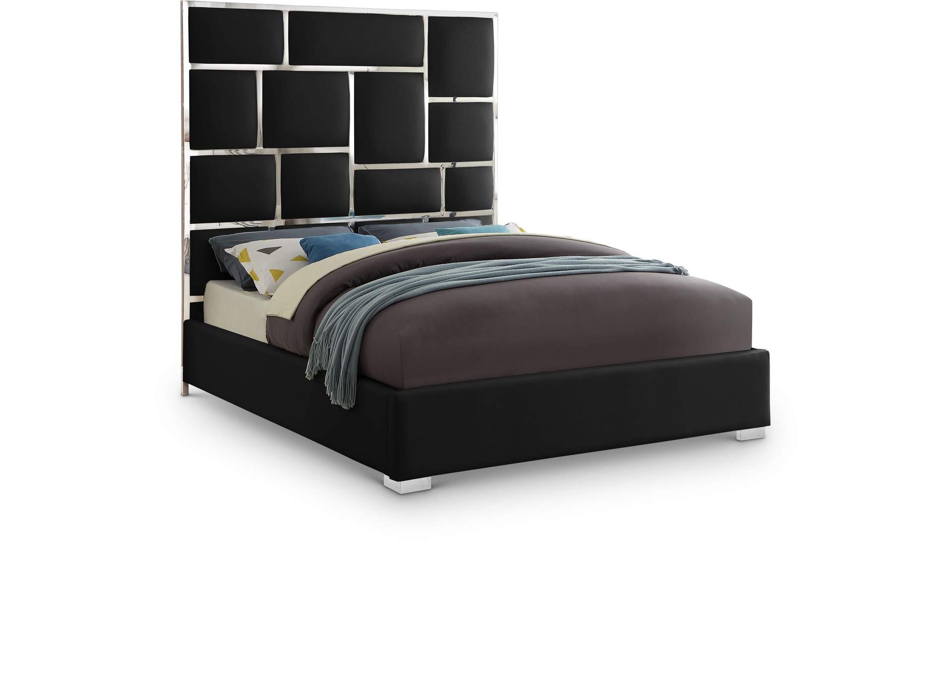 Milan Black Faux Leather Queen Bed,Meridian Furniture