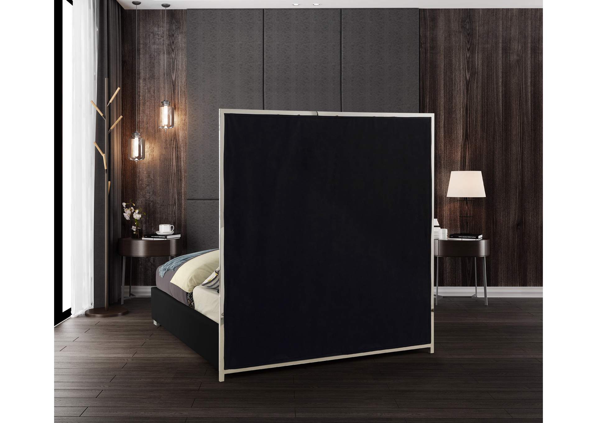 Milan Black Faux Leather Queen Bed,Meridian Furniture