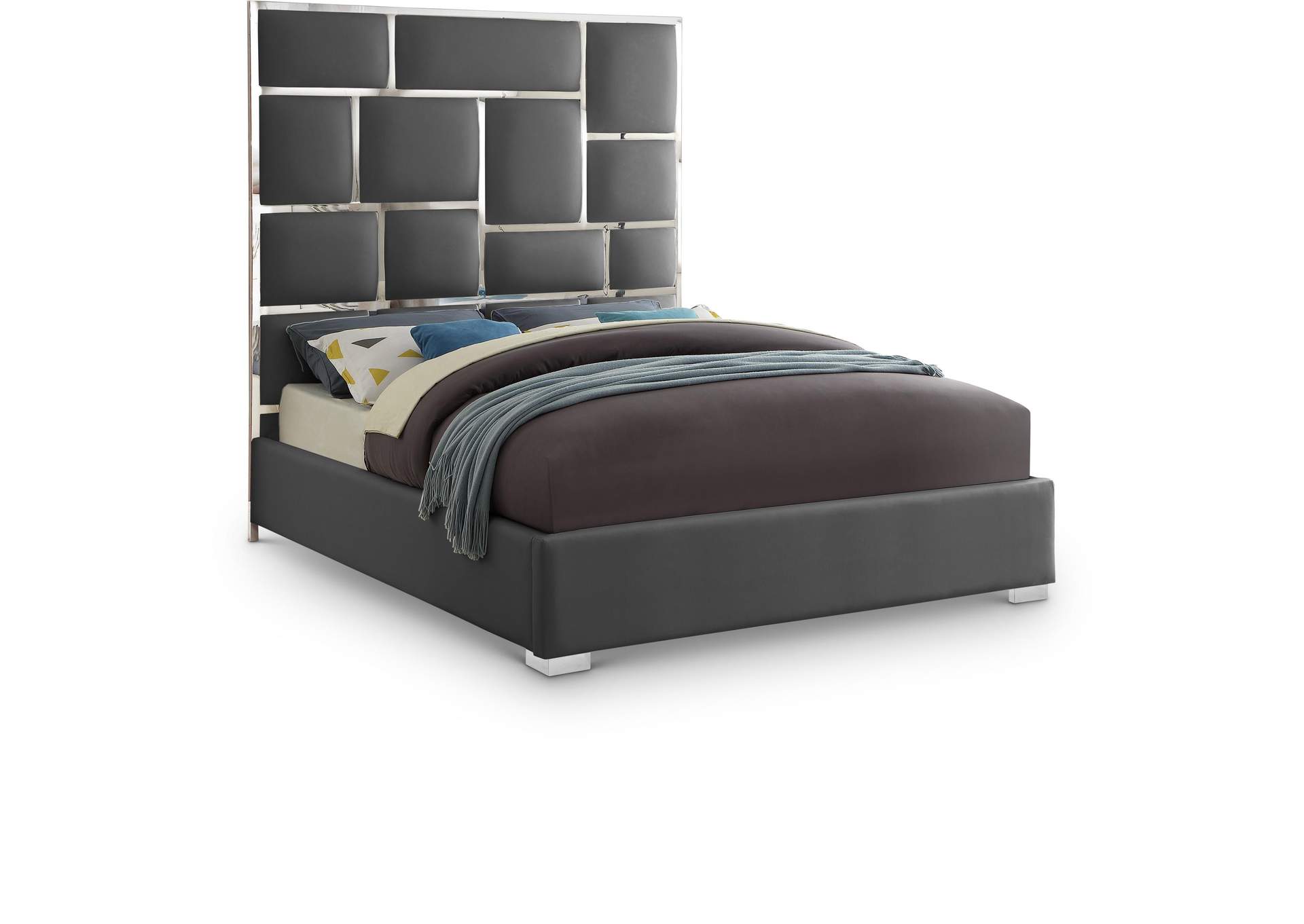 Milan Grey Faux Leather King Bed,Meridian Furniture