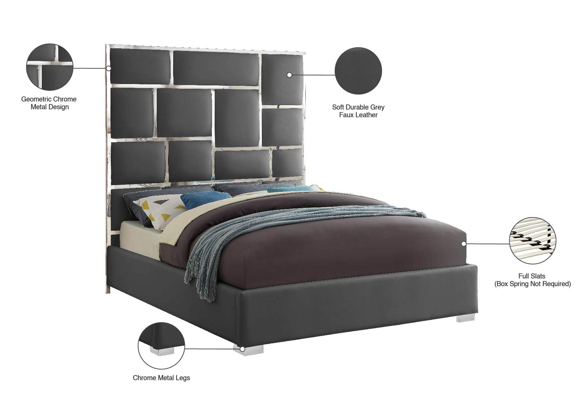 Milan Grey Faux Leather Queen Bed,Meridian Furniture