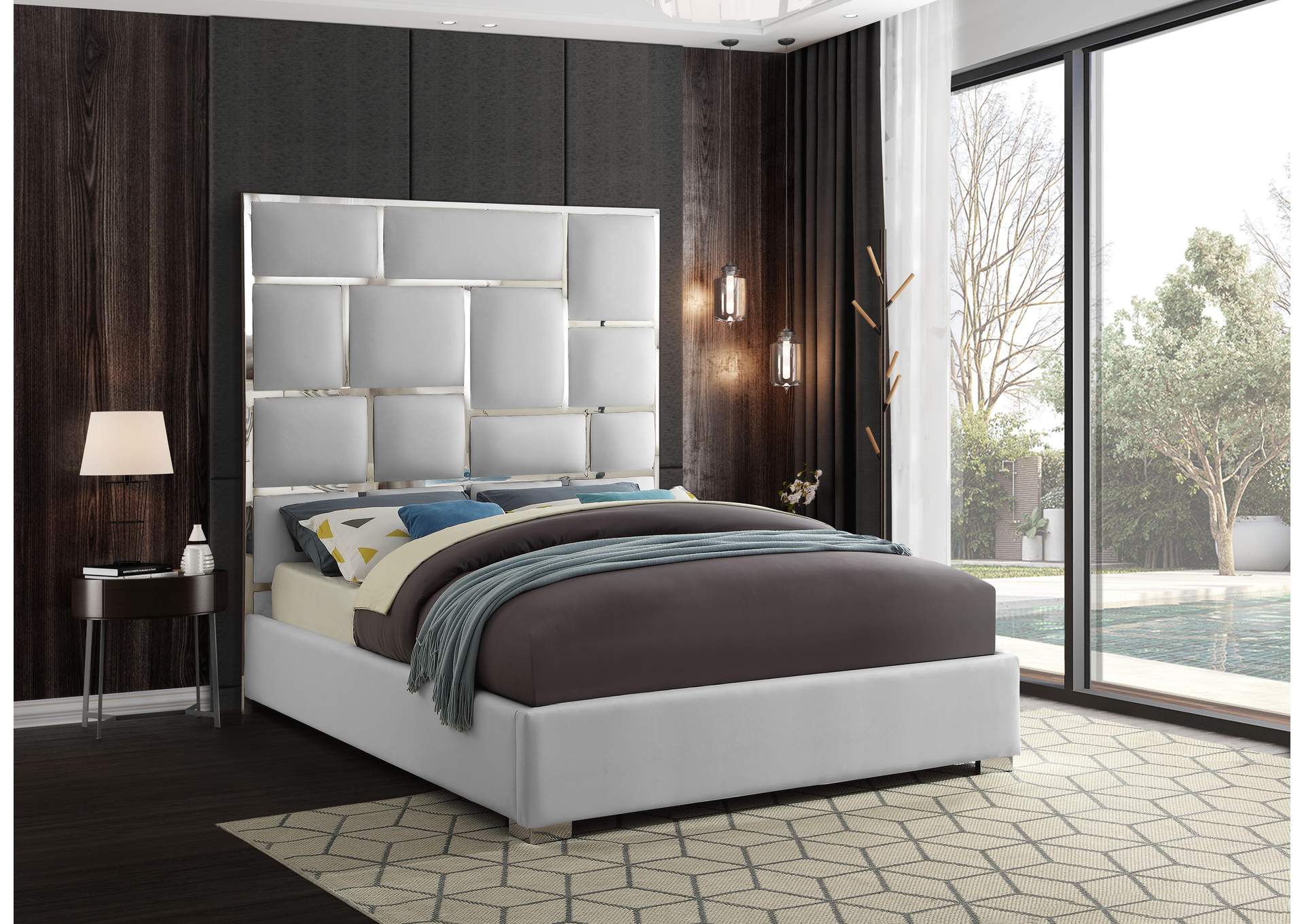 Milan White Faux Leather King Bed,Meridian Furniture