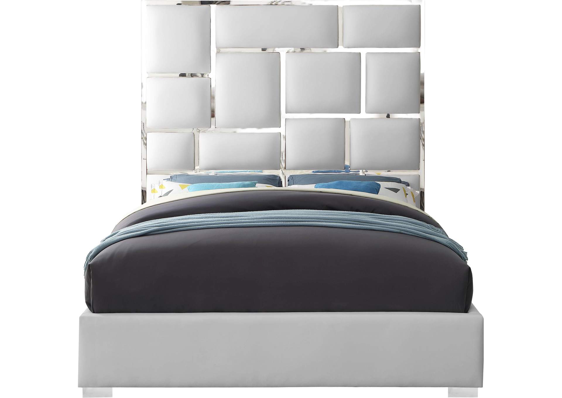 Milan White Faux Leather King Bed,Meridian Furniture