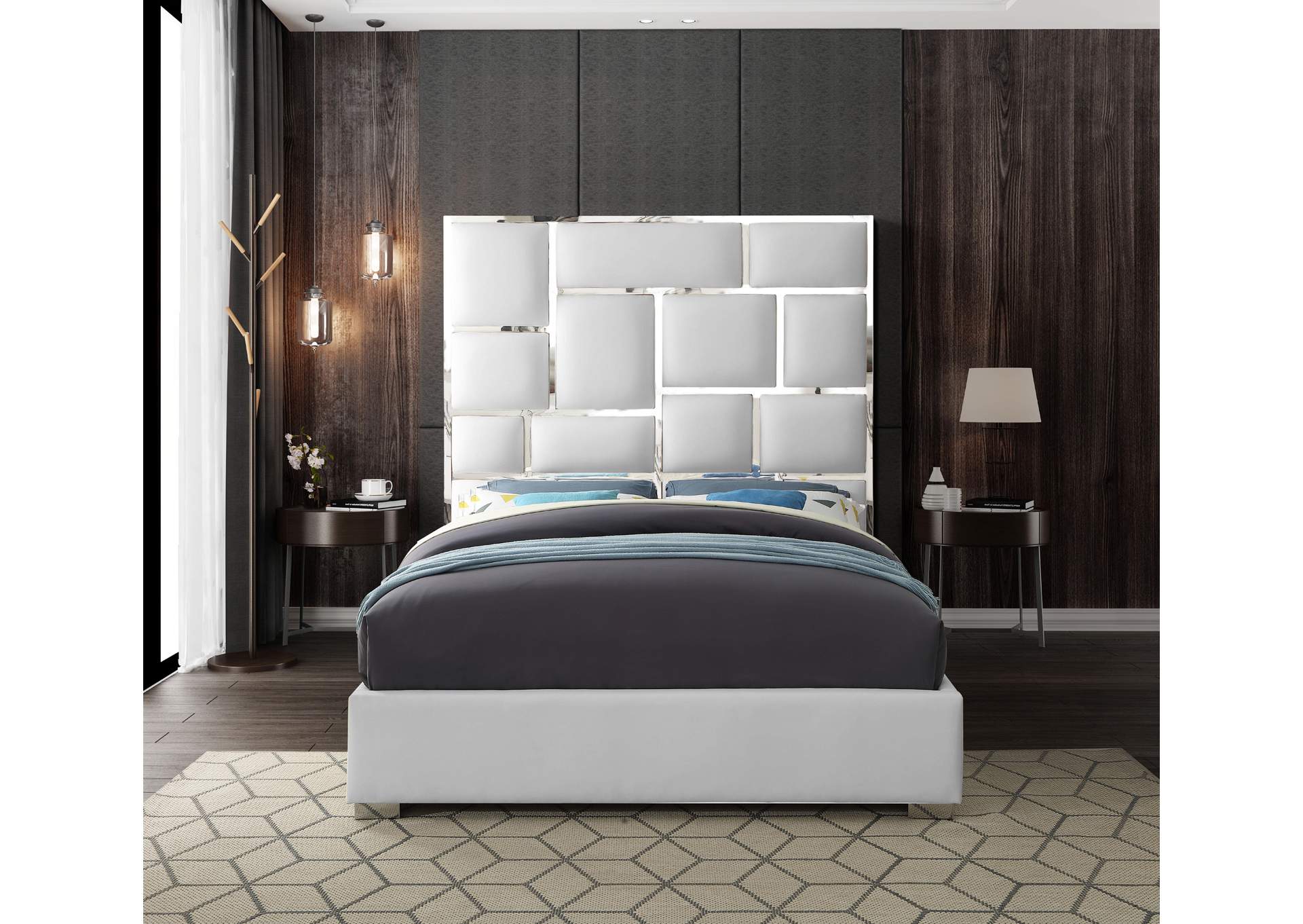 Milan White Faux Leather King Bed,Meridian Furniture