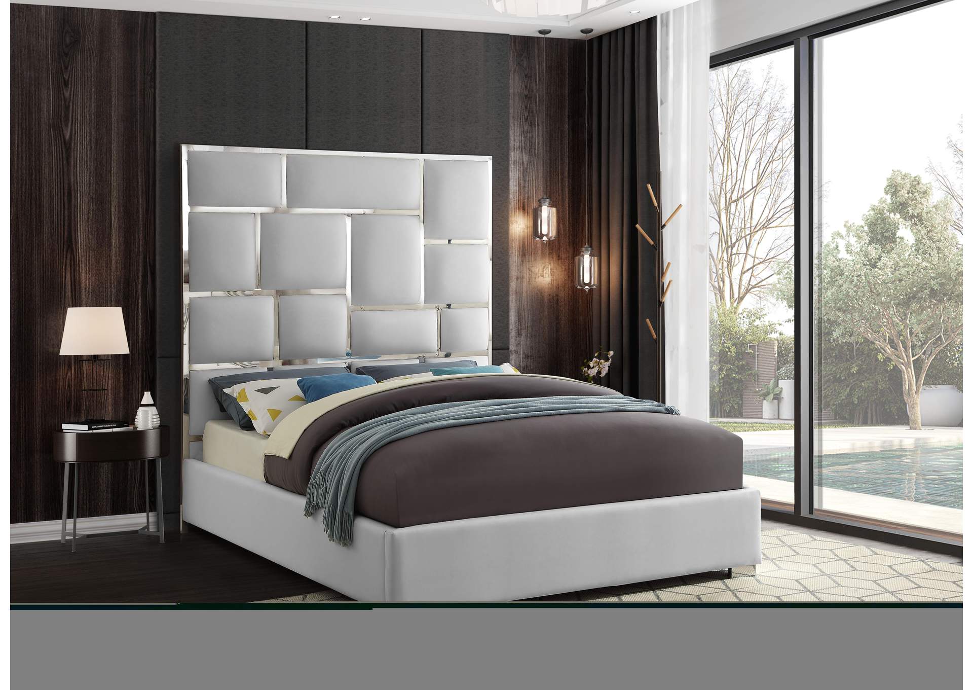 Milan White Faux Leather Queen Bed,Meridian Furniture