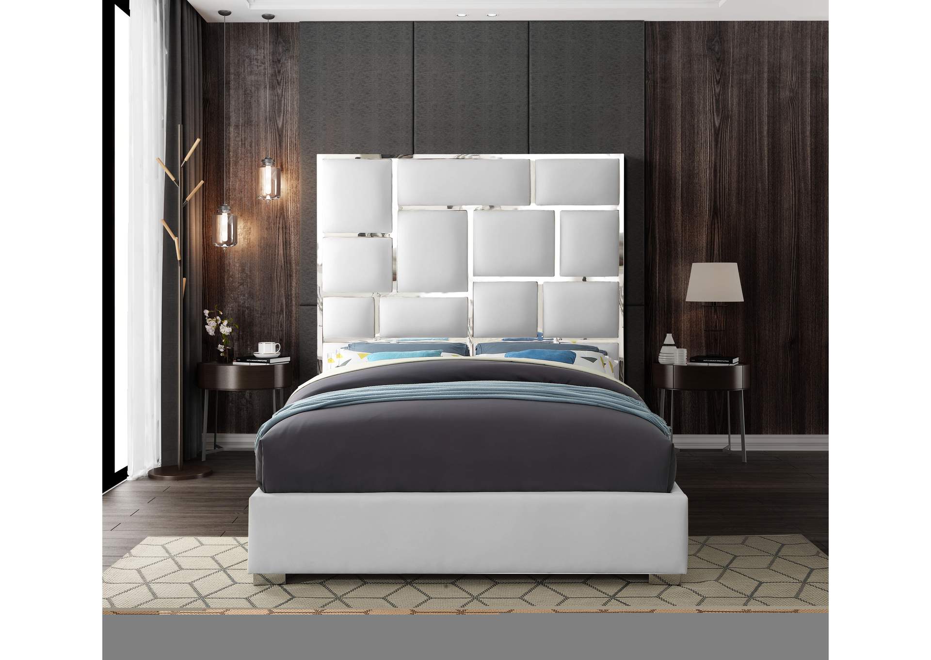 Milan White Faux Leather Queen Bed,Meridian Furniture