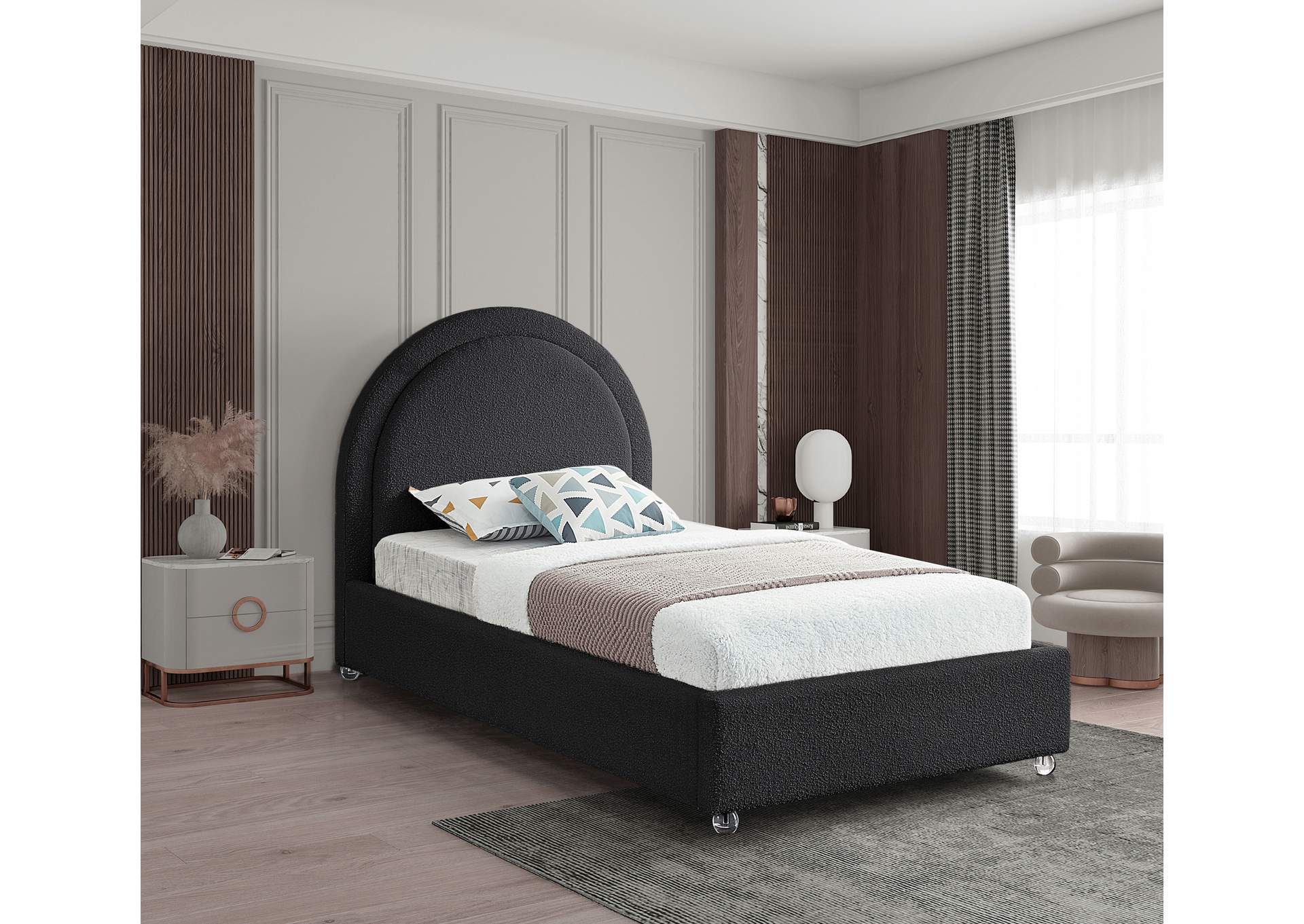 Milo Black Fabric Twin Bed,Meridian Furniture