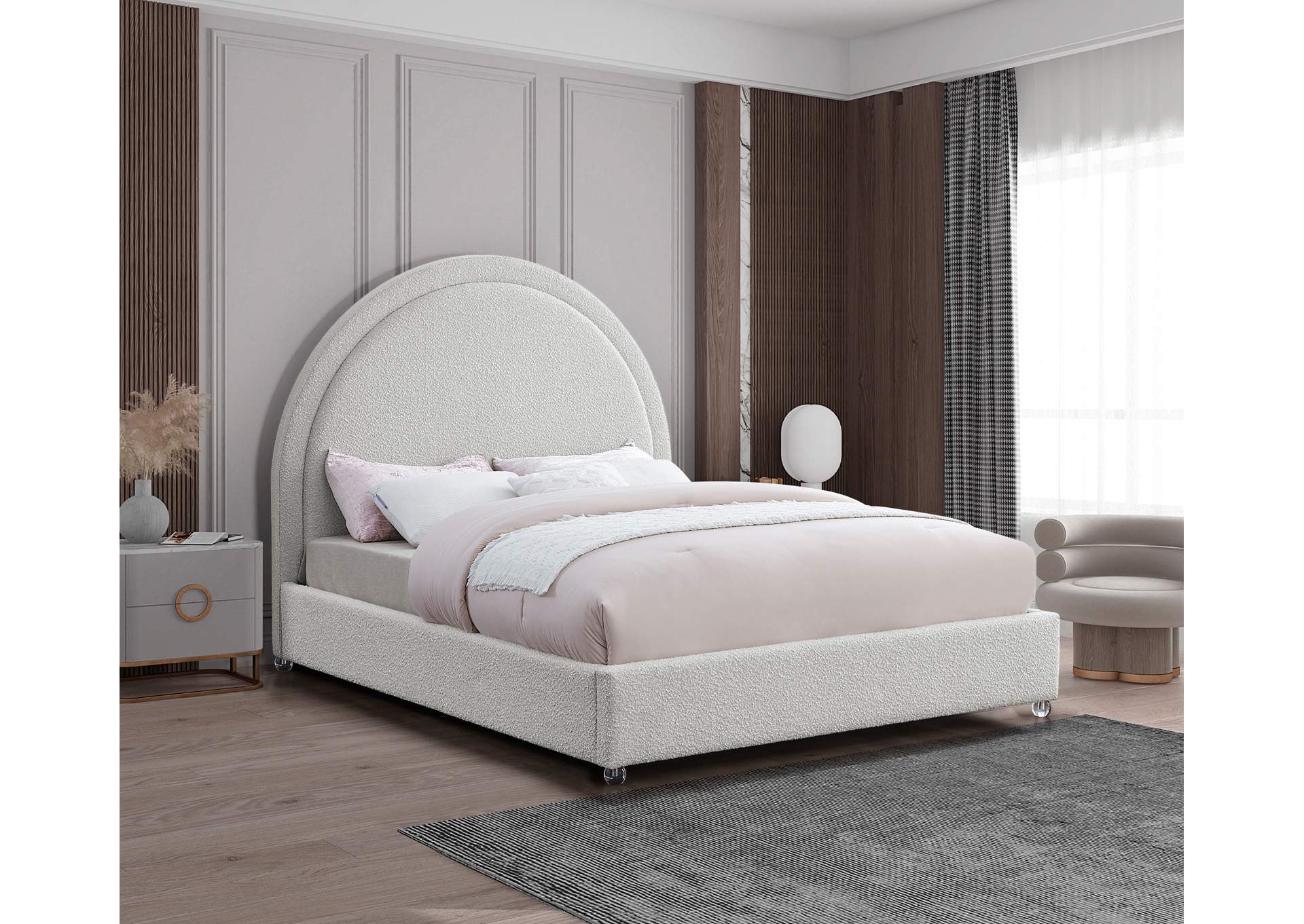 Milo Cream Fabric Full Bed,Meridian Furniture