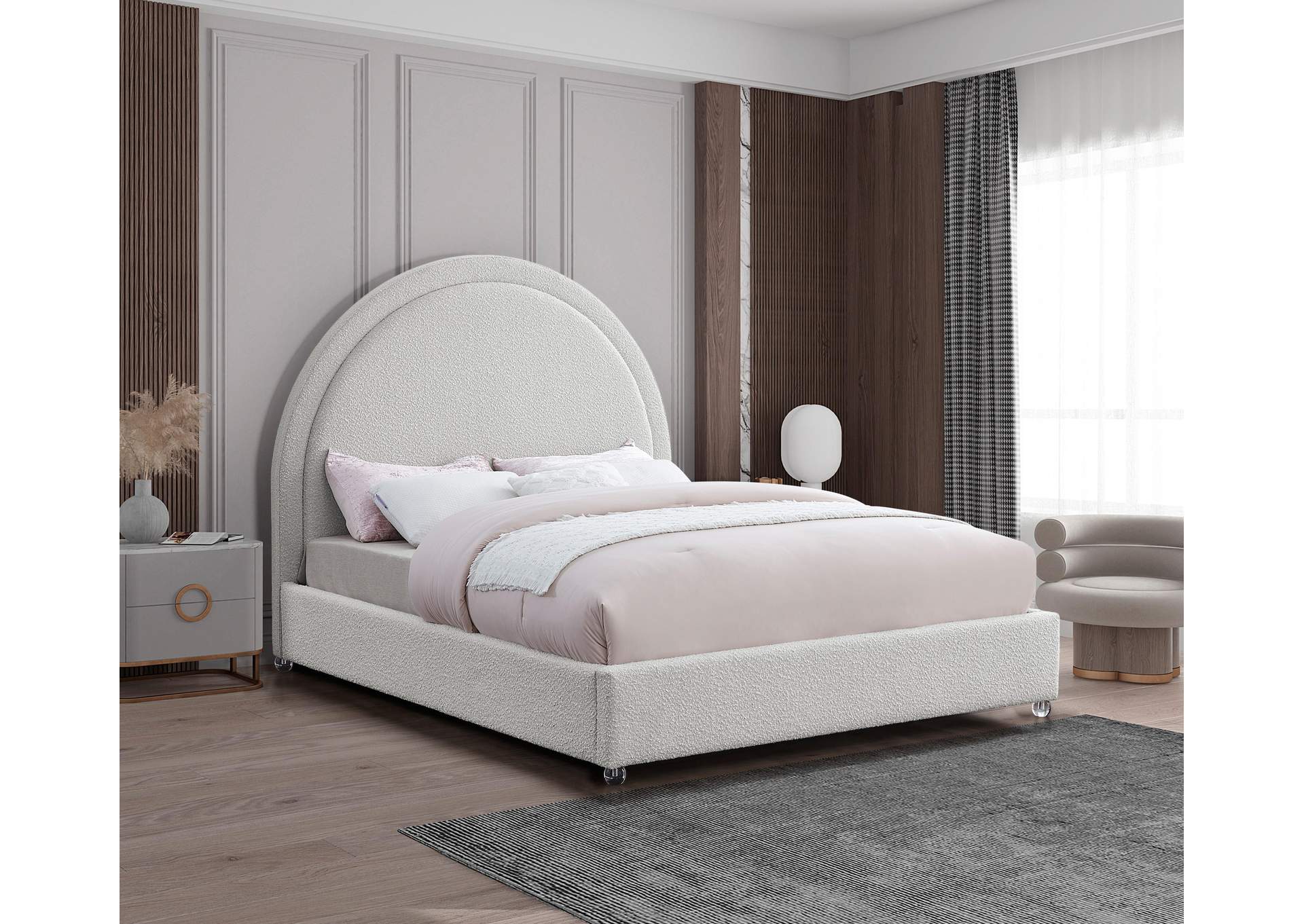 Milo Cream Fabric King Bed,Meridian Furniture