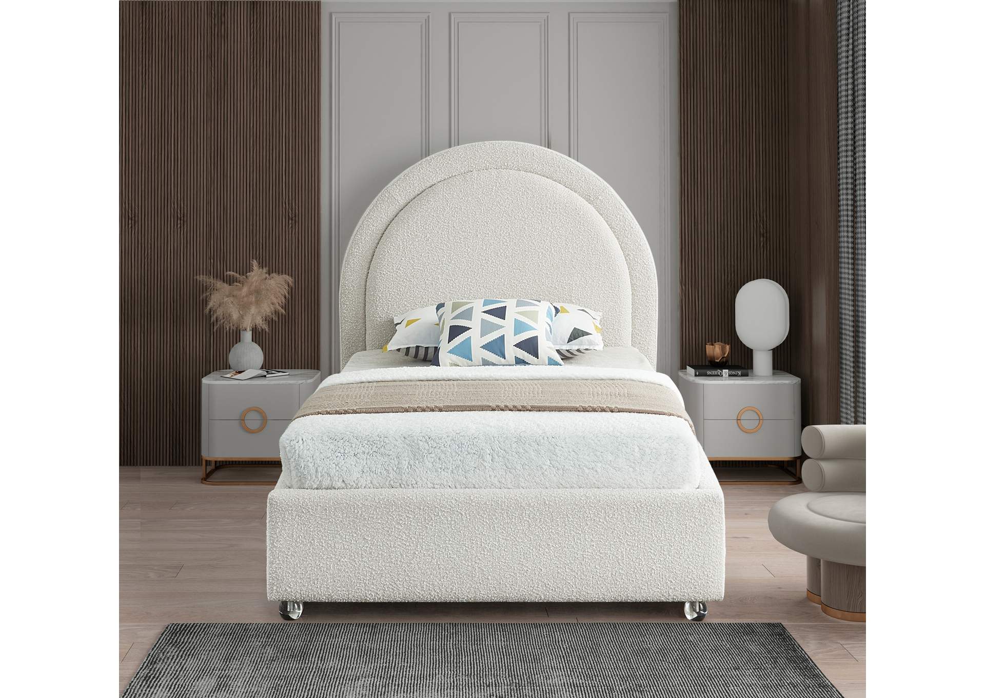 Milo Cream Fabric Twin Bed,Meridian Furniture