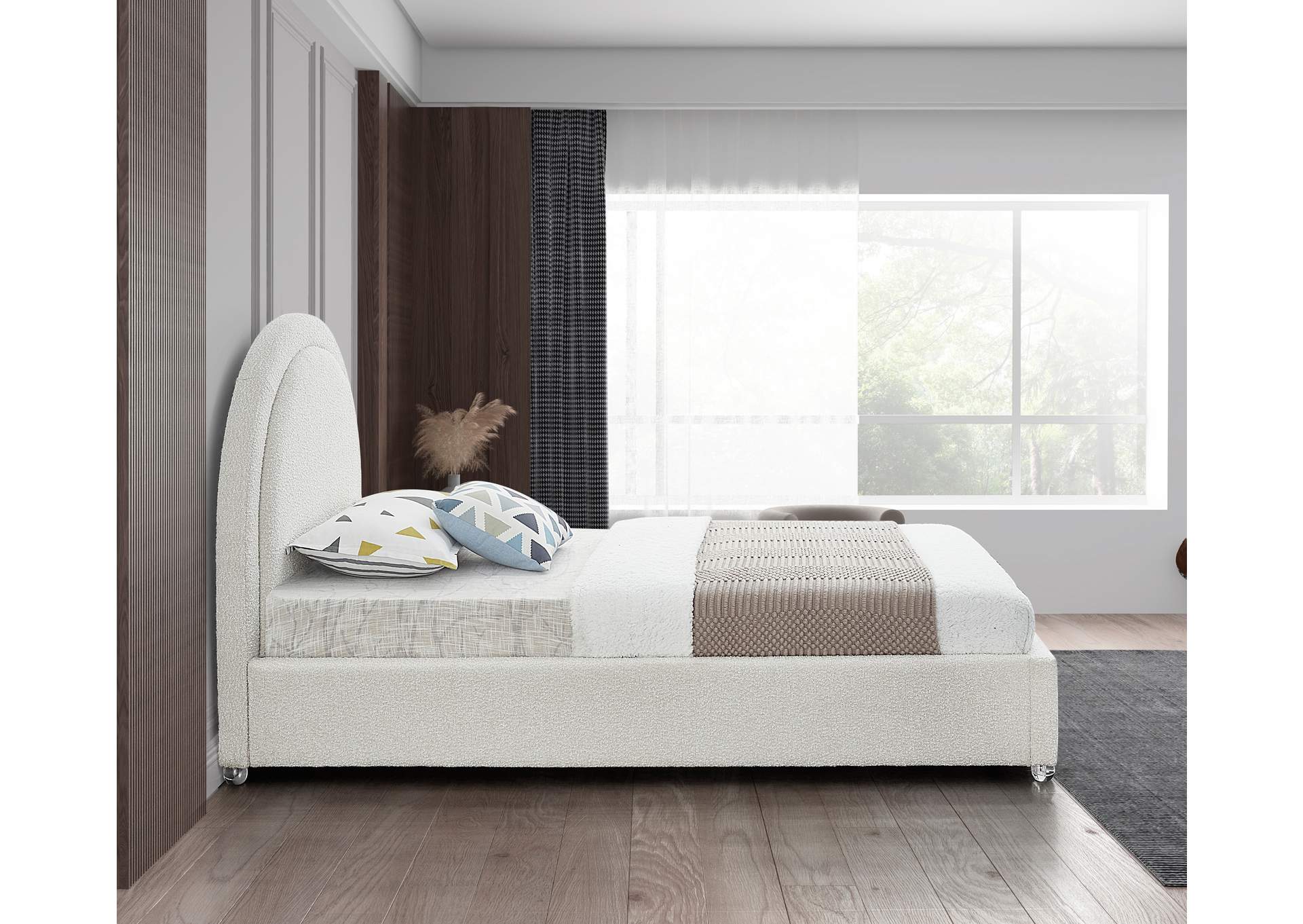 Milo Cream Fabric Twin Bed,Meridian Furniture