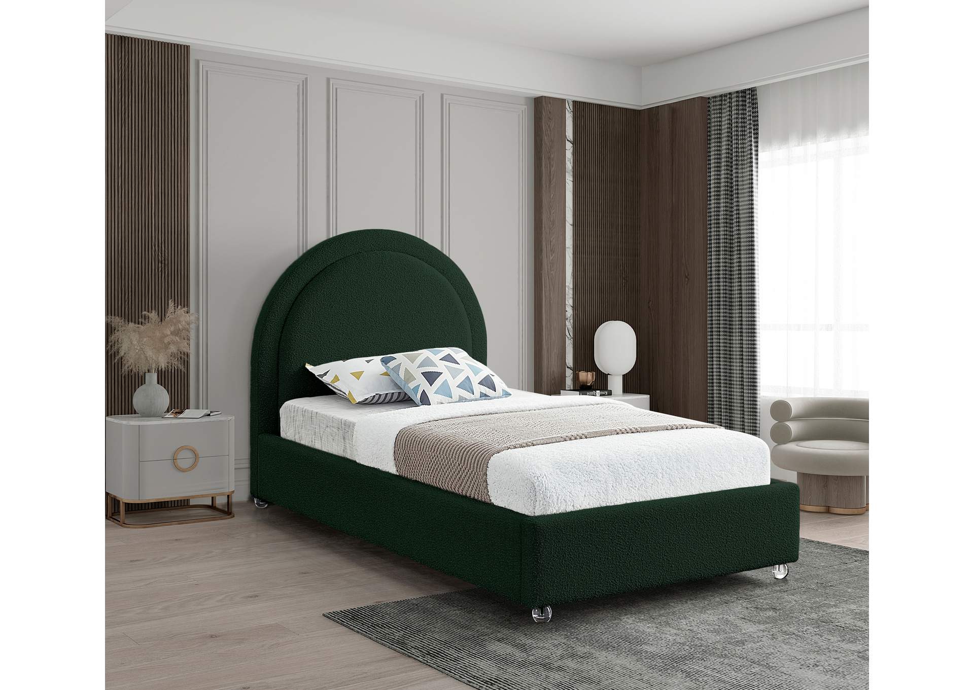 Milo Green Fabric Twin Bed,Meridian Furniture