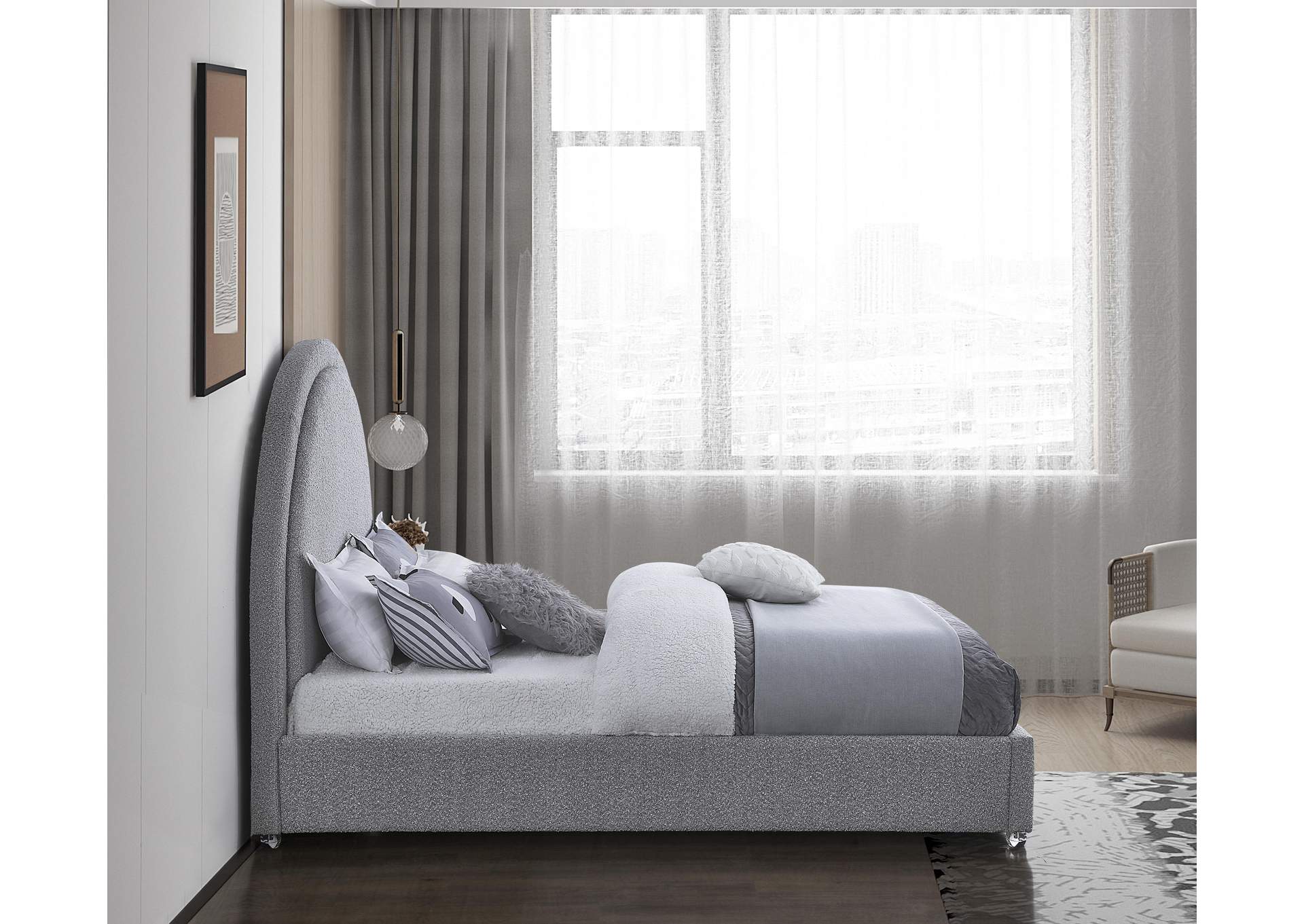 Milo Grey Fabric Queen Bed,Meridian Furniture