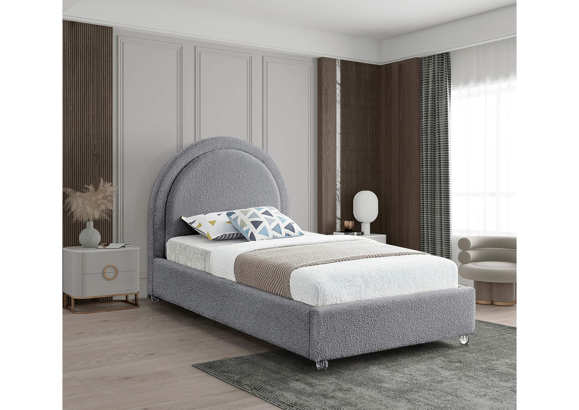 Milo Grey Fabric Twin Bed,Meridian Furniture