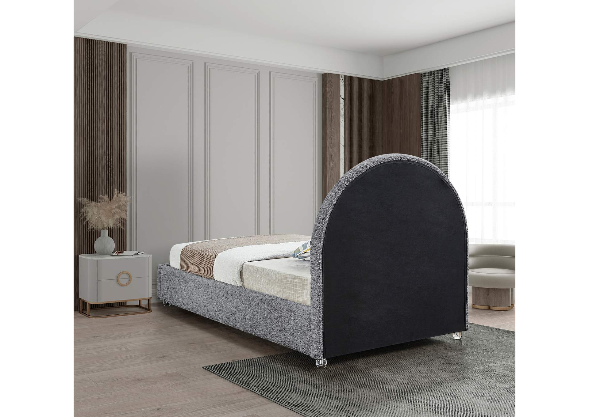 Milo Grey Fabric Twin Bed,Meridian Furniture