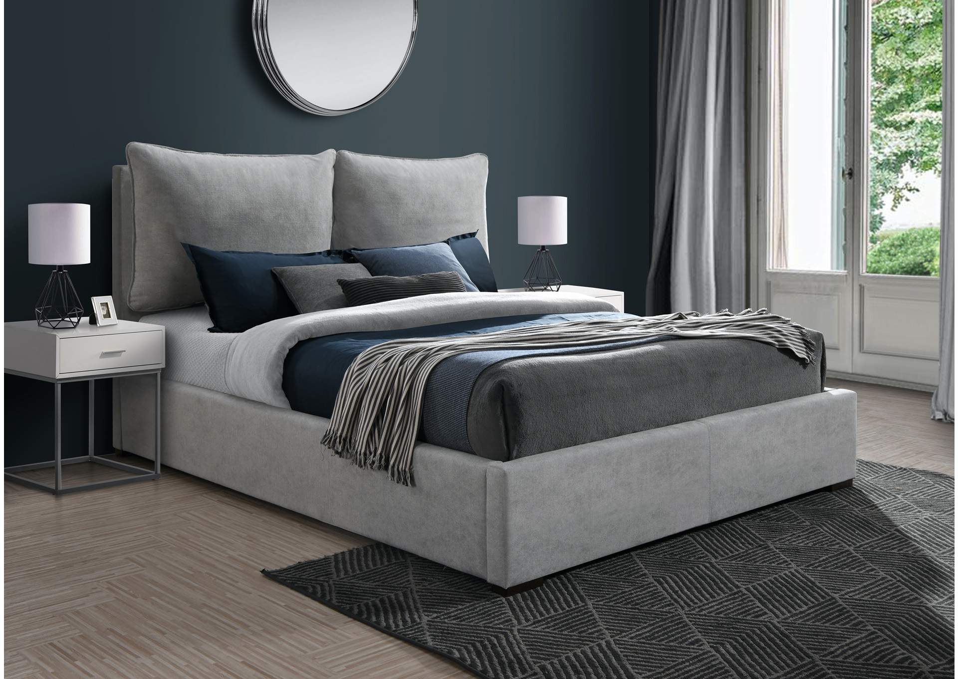 Misha Light Grey Polyester Fabric Full Bed (3 Boxes),Meridian Furniture