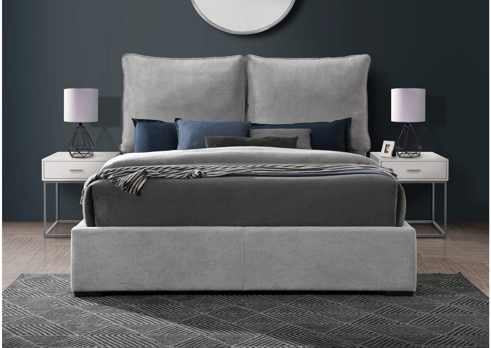 Misha Light Grey Polyester Fabric Full Bed (3 Boxes),Meridian Furniture