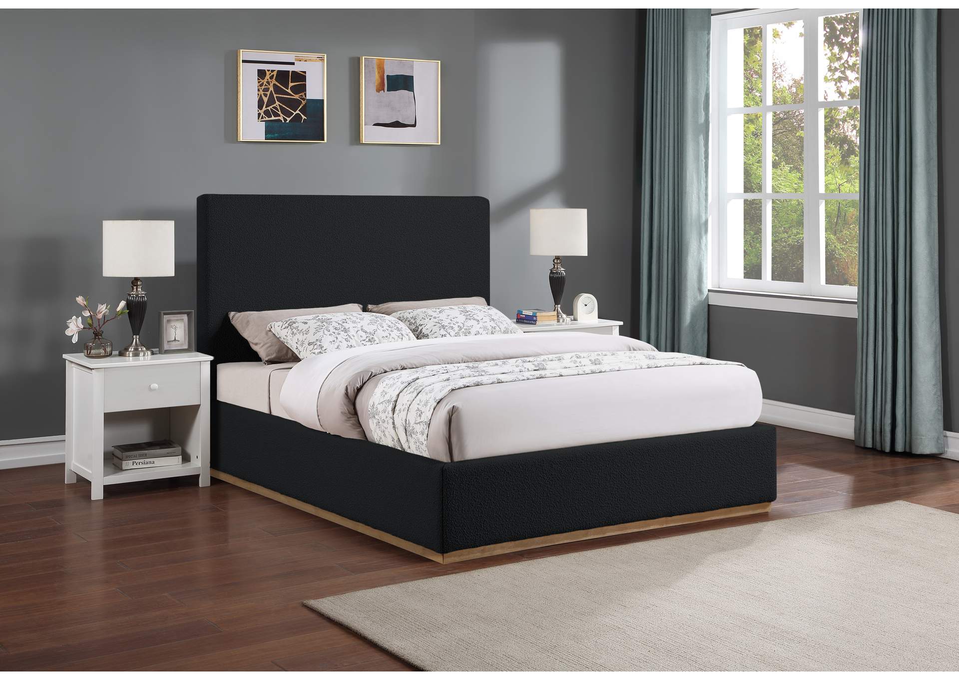 Monaco Black Boucle Fabric Full Bed,Meridian Furniture