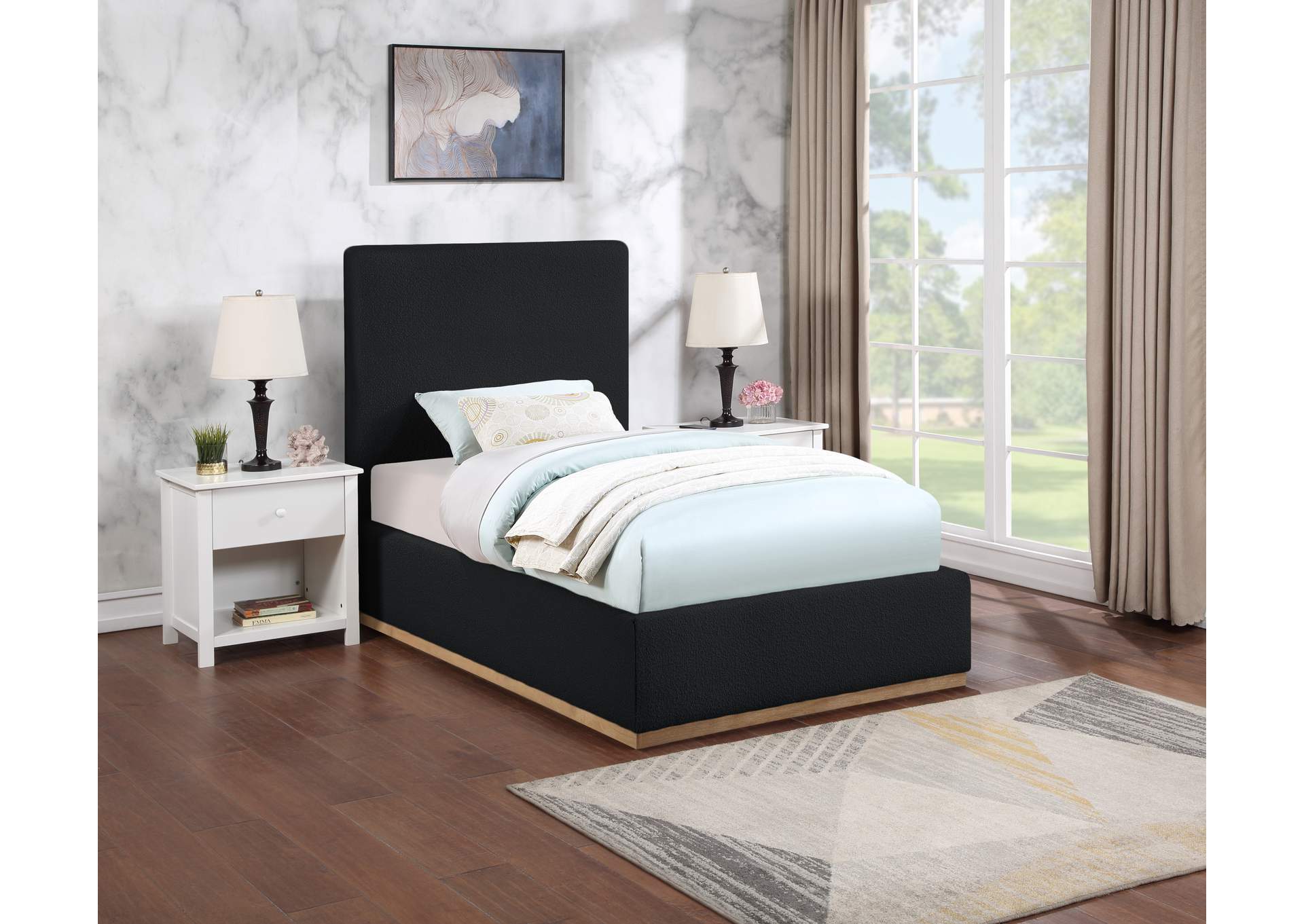 Monaco Black Boucle Fabric Twin Bed,Meridian Furniture