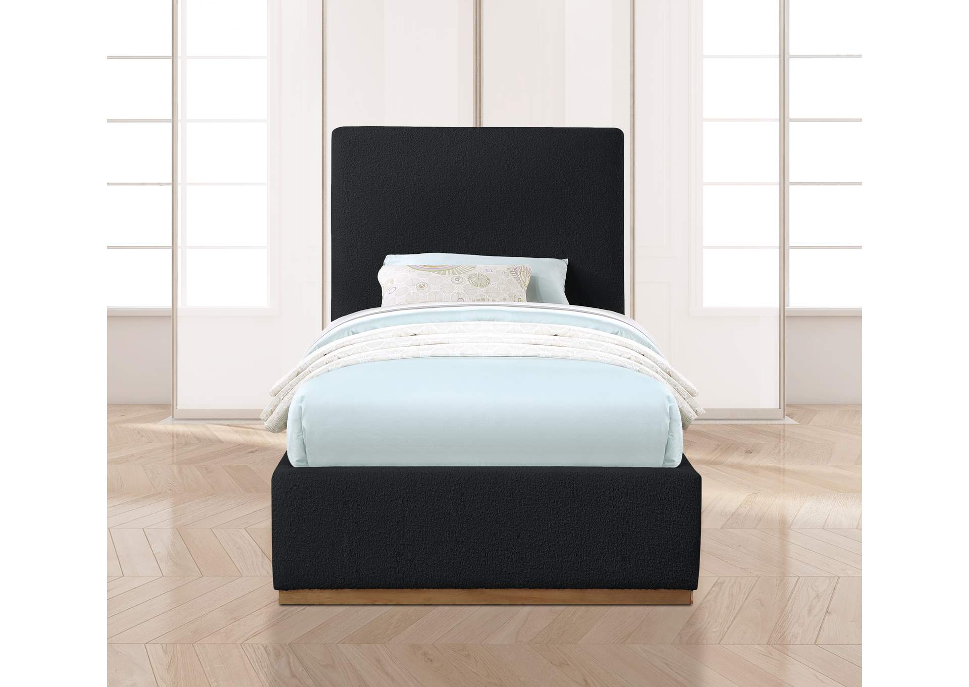 Monaco Black Boucle Fabric Twin Bed,Meridian Furniture