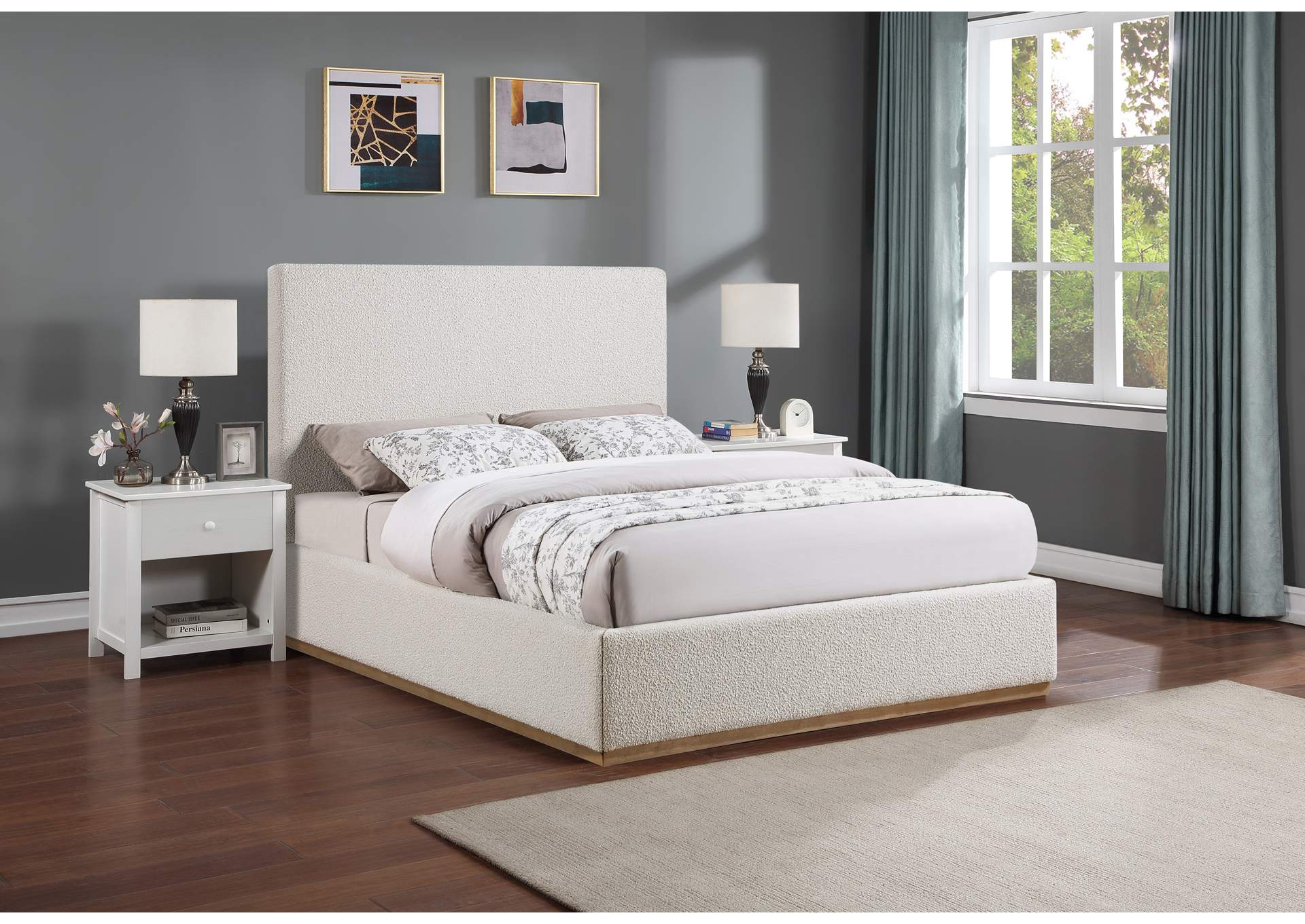 Monaco Cream Boucle Fabric Full Bed,Meridian Furniture