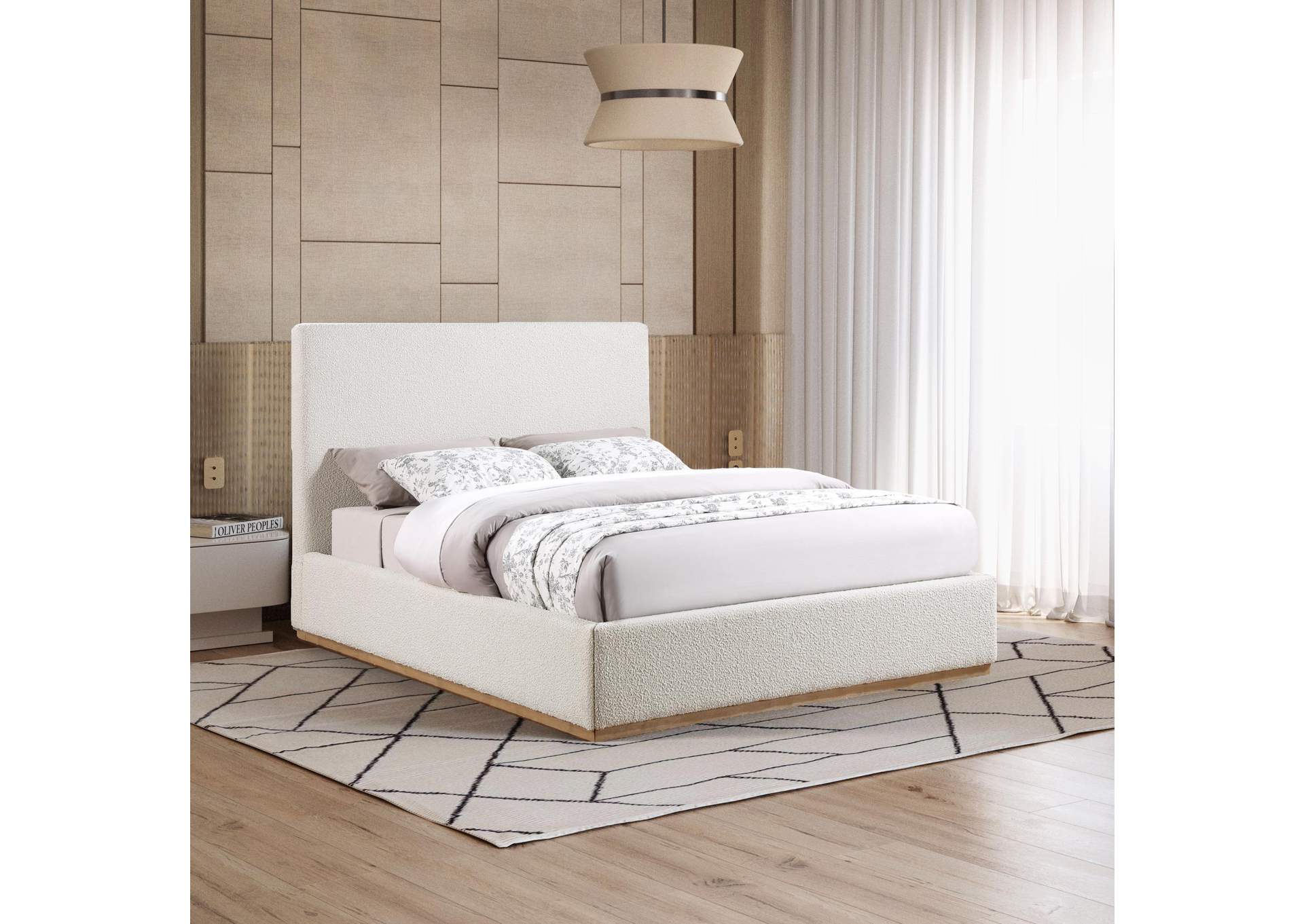 Monaco Cream Boucle Fabric King Bed,Meridian Furniture