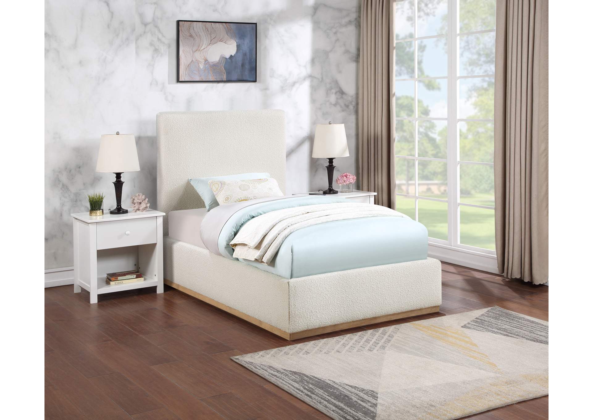 Monaco Cream Boucle Fabric Twin Bed,Meridian Furniture