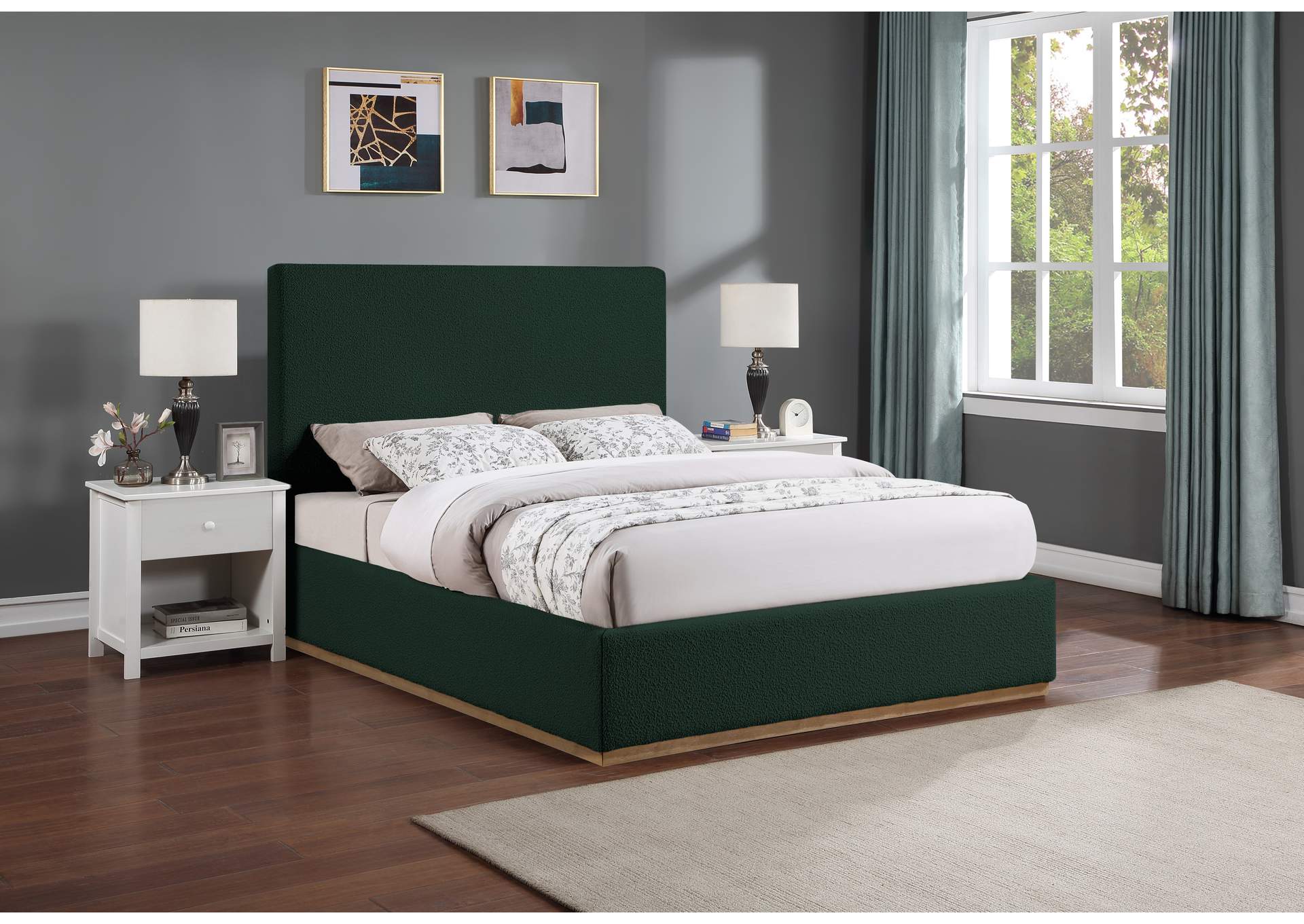 Monaco Green Boucle Fabric Full Bed,Meridian Furniture