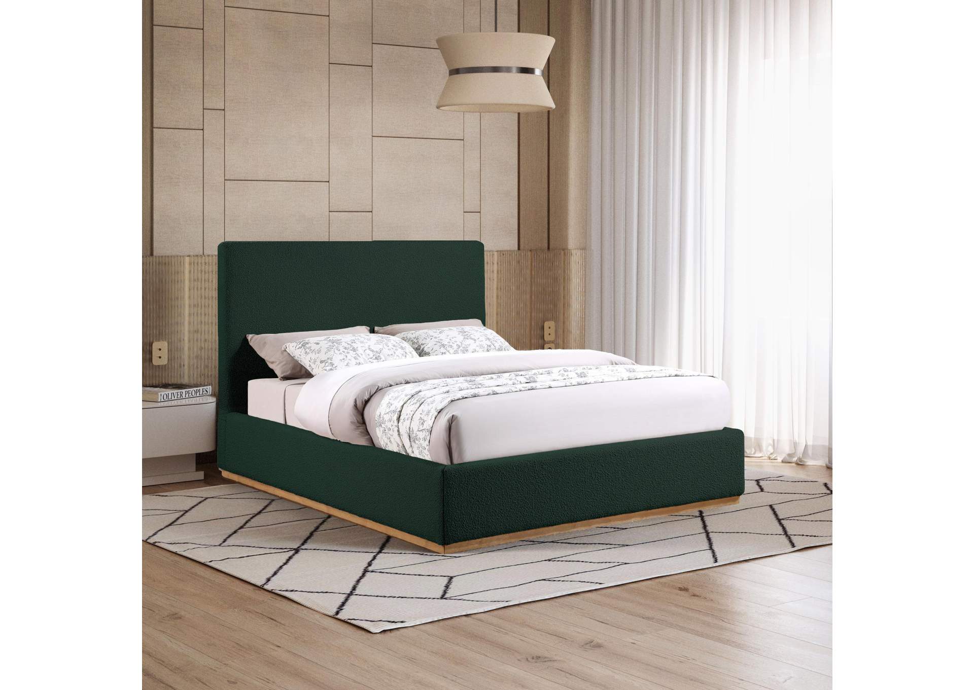Monaco Green Boucle Fabric Queen Bed,Meridian Furniture