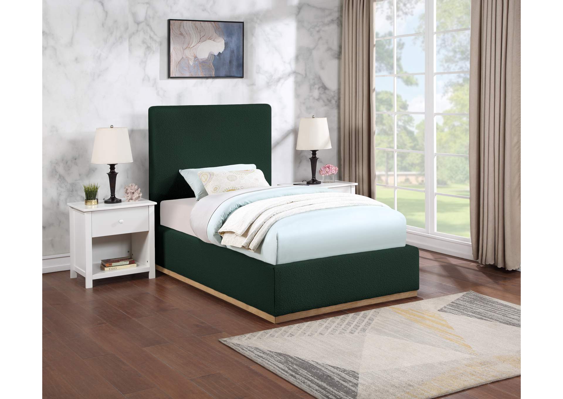 Monaco Green Boucle Fabric Twin Bed,Meridian Furniture