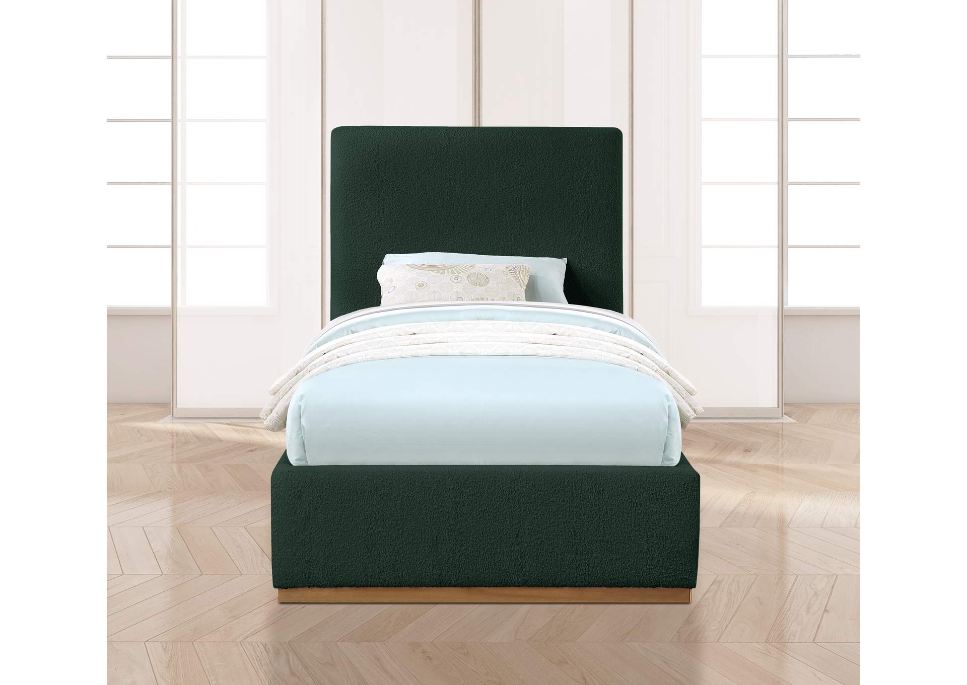 Monaco Green Boucle Fabric Twin Bed,Meridian Furniture