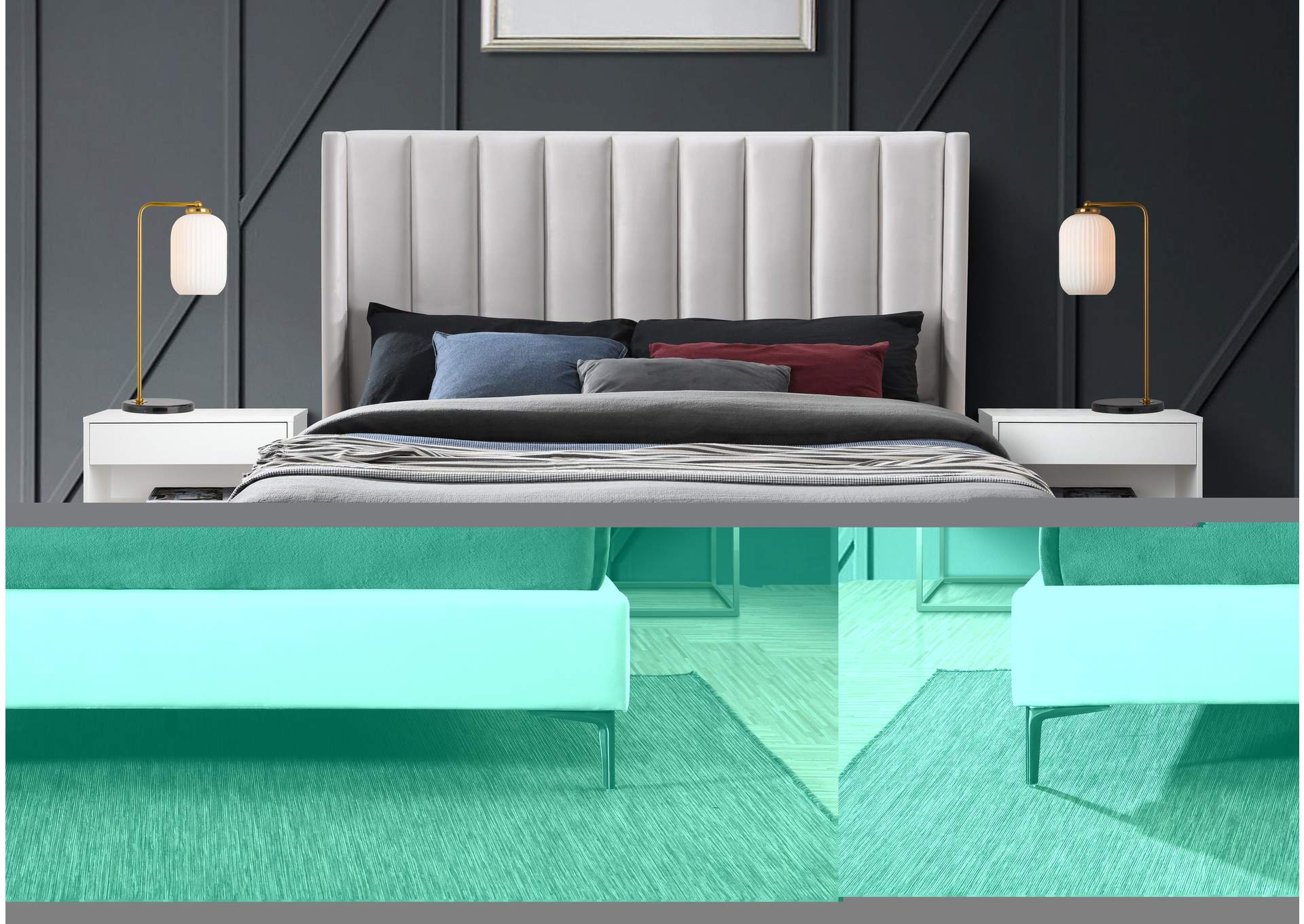 Nadia Cream Velvet King Bed,Meridian Furniture