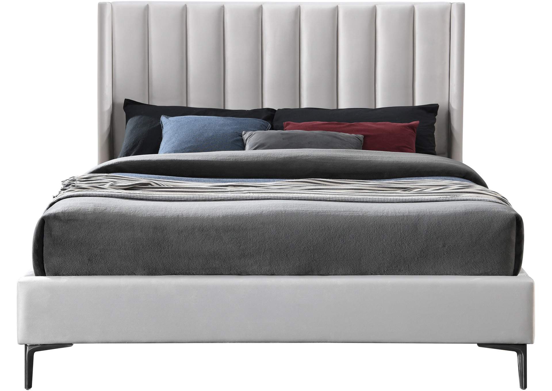 Nadia Cream Velvet Queen Bed,Meridian Furniture