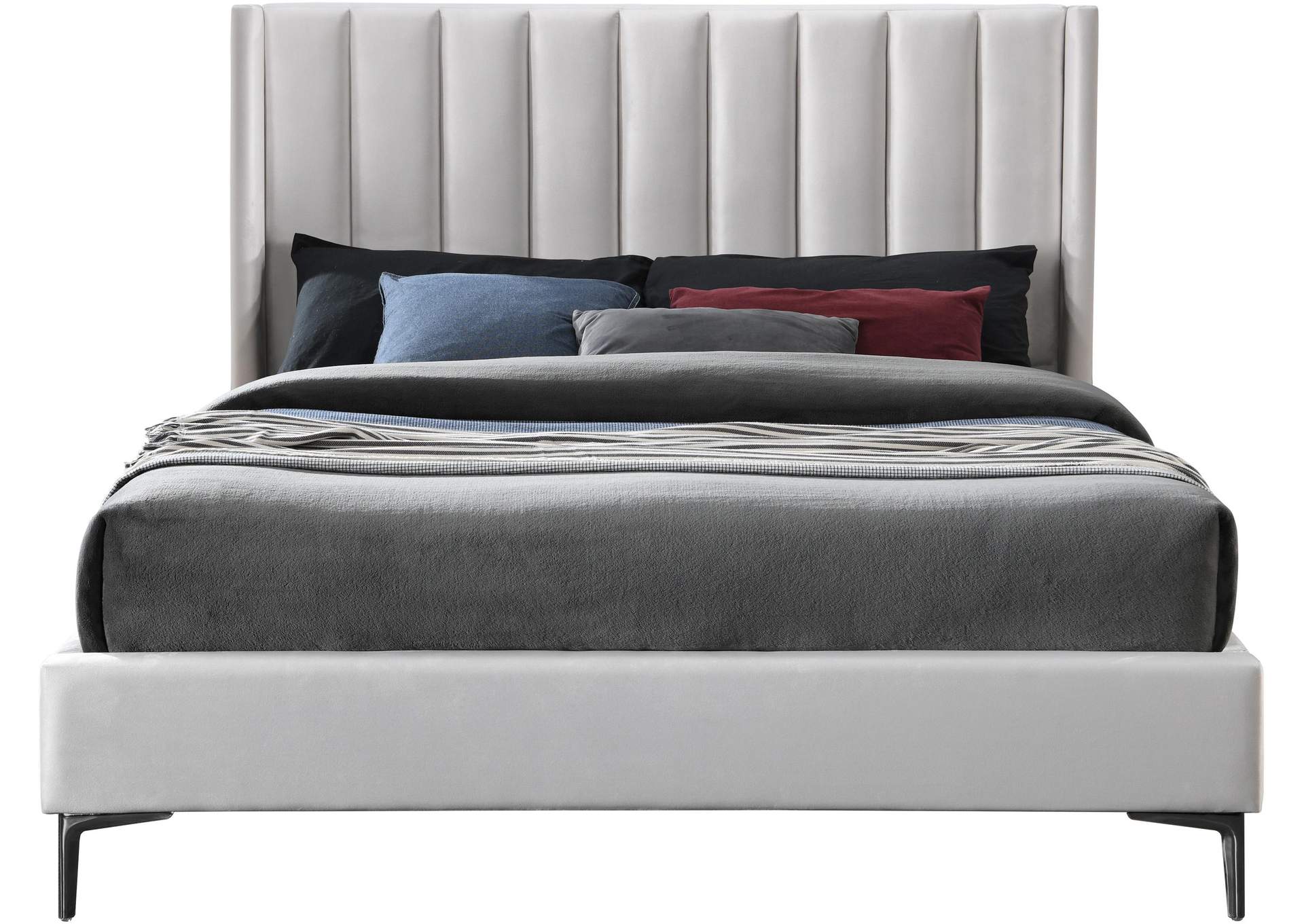 Nadia Cream Velvet Queen Bed,Meridian Furniture