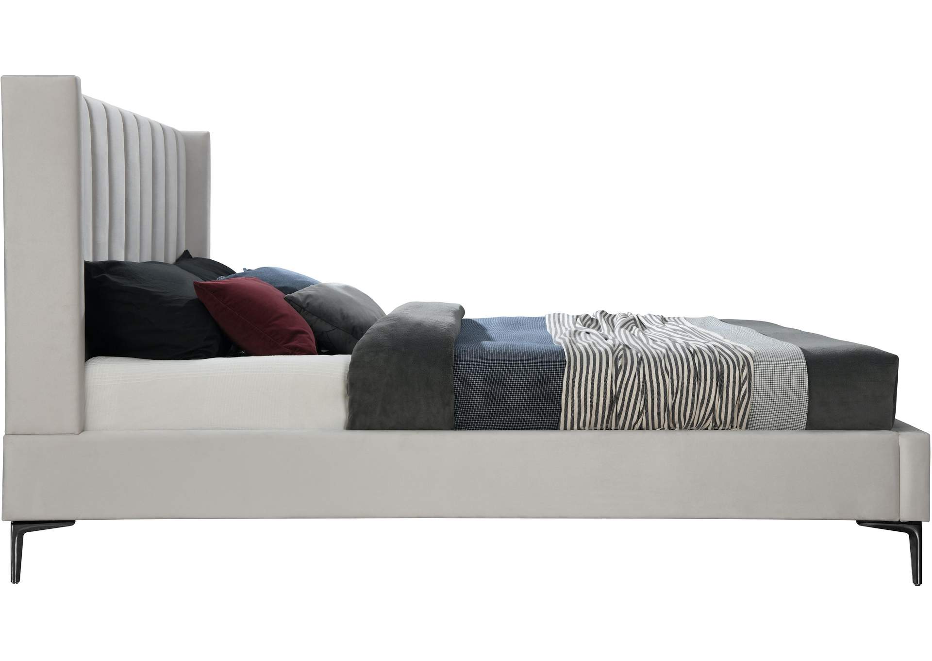 Nadia Cream Velvet Queen Bed,Meridian Furniture