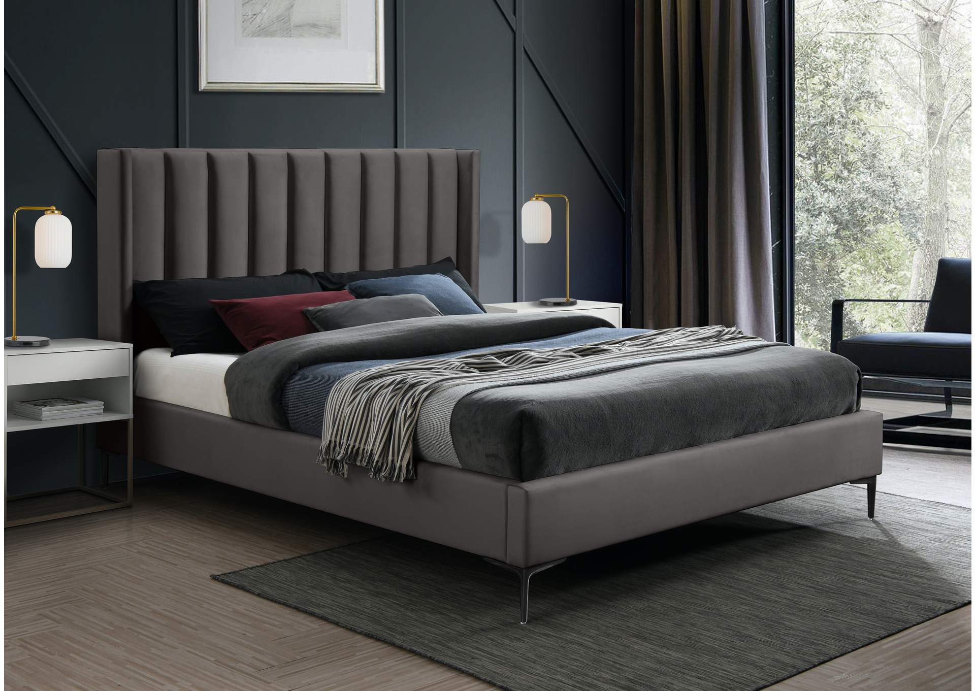 Nadia Grey Velvet Full Bed,Meridian Furniture