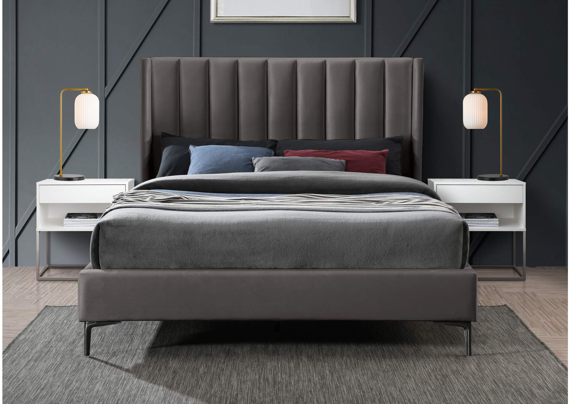 Nadia Grey Velvet Full Bed,Meridian Furniture