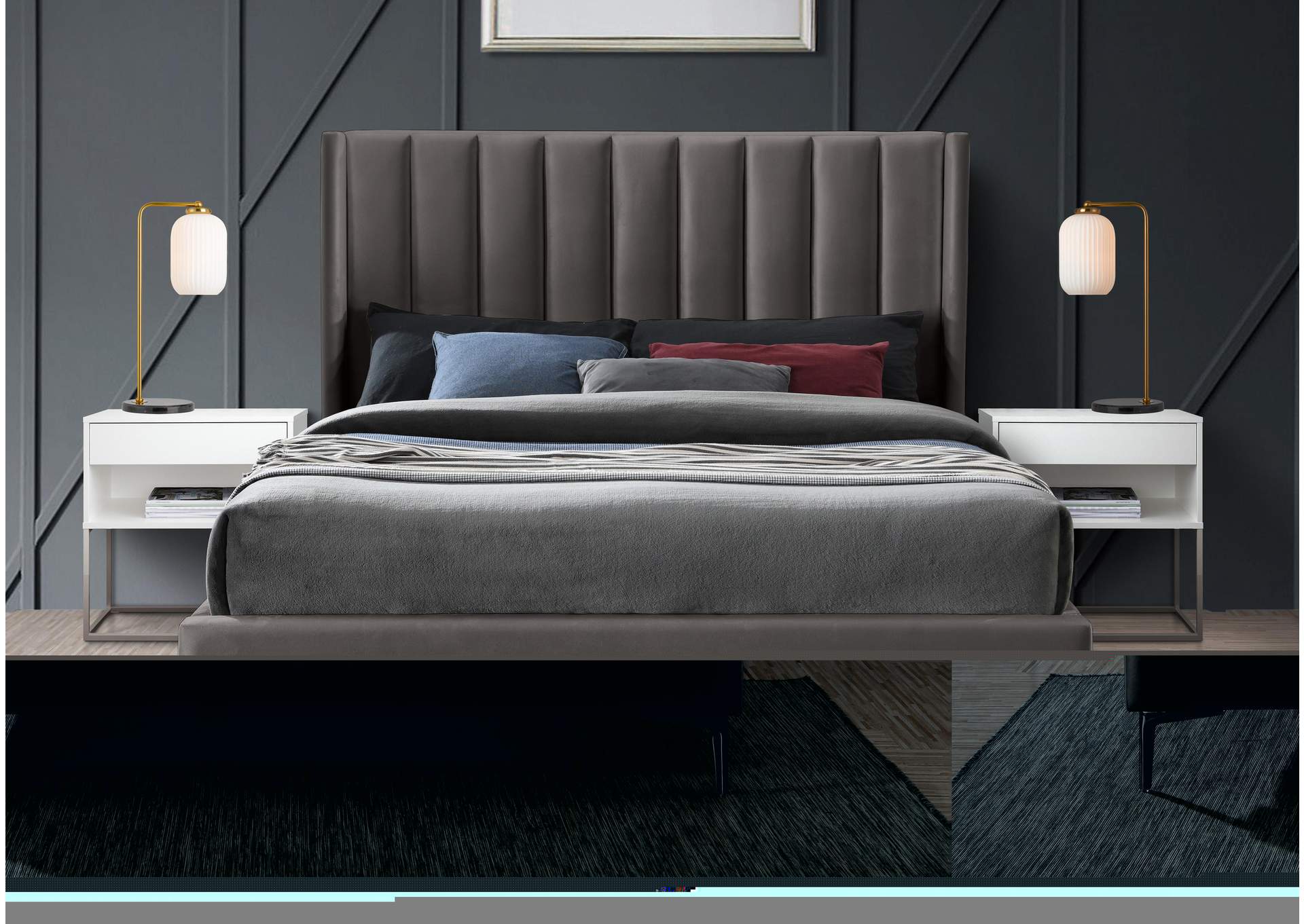 Nadia Grey Velvet King Bed,Meridian Furniture