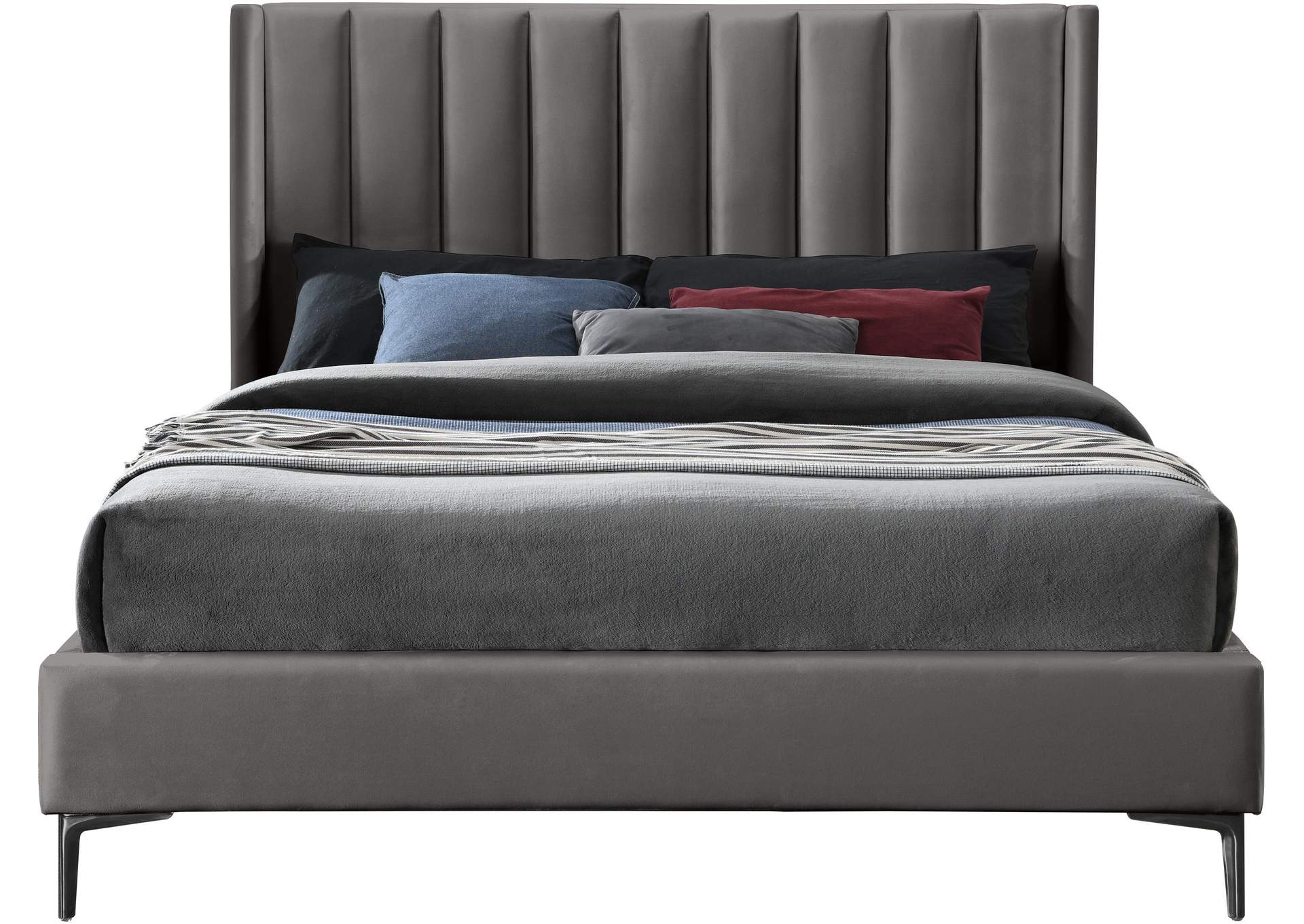 Nadia Grey Velvet Queen Bed,Meridian Furniture