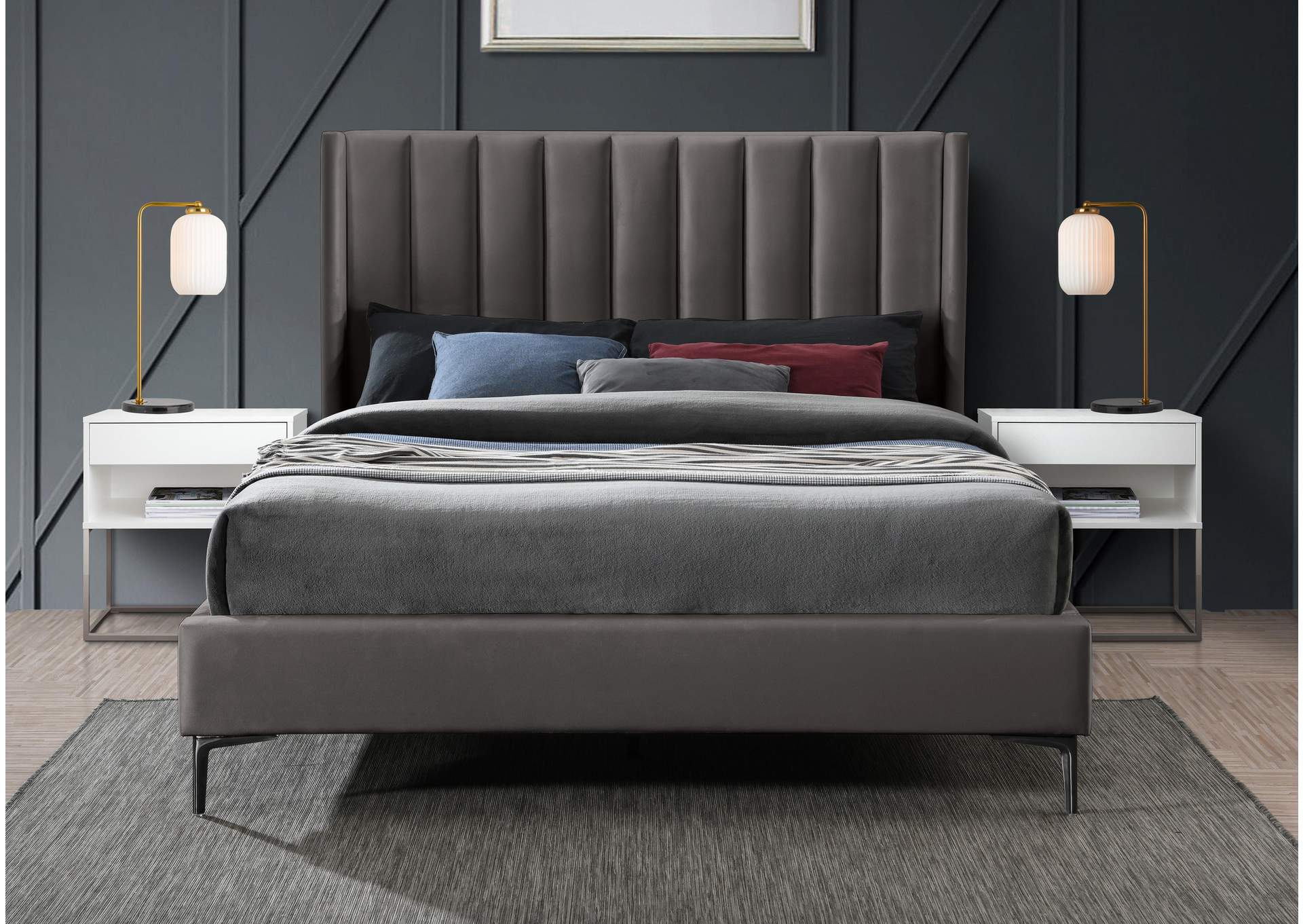 Nadia Grey Velvet Queen Bed,Meridian Furniture