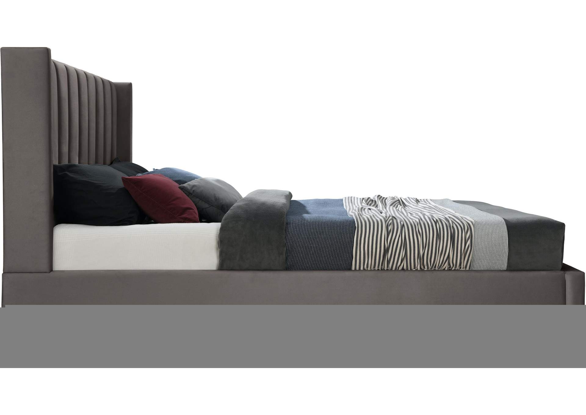 Nadia Grey Velvet Queen Bed,Meridian Furniture